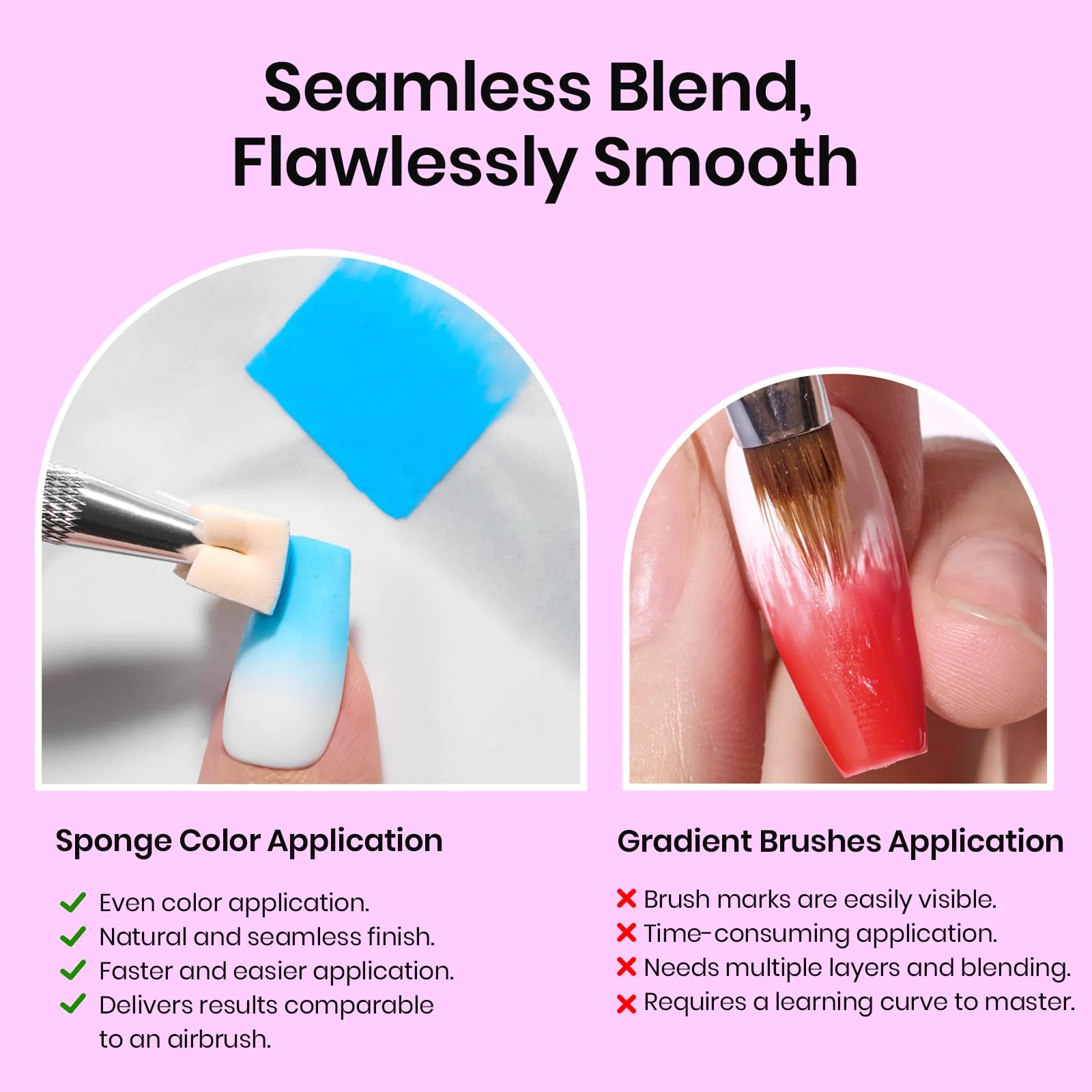 Beetles 150pcs Soft Nail Art Sponges for Ombre Gradient with Grabbing Pen Blooming Nails Art Brushes - Image 3