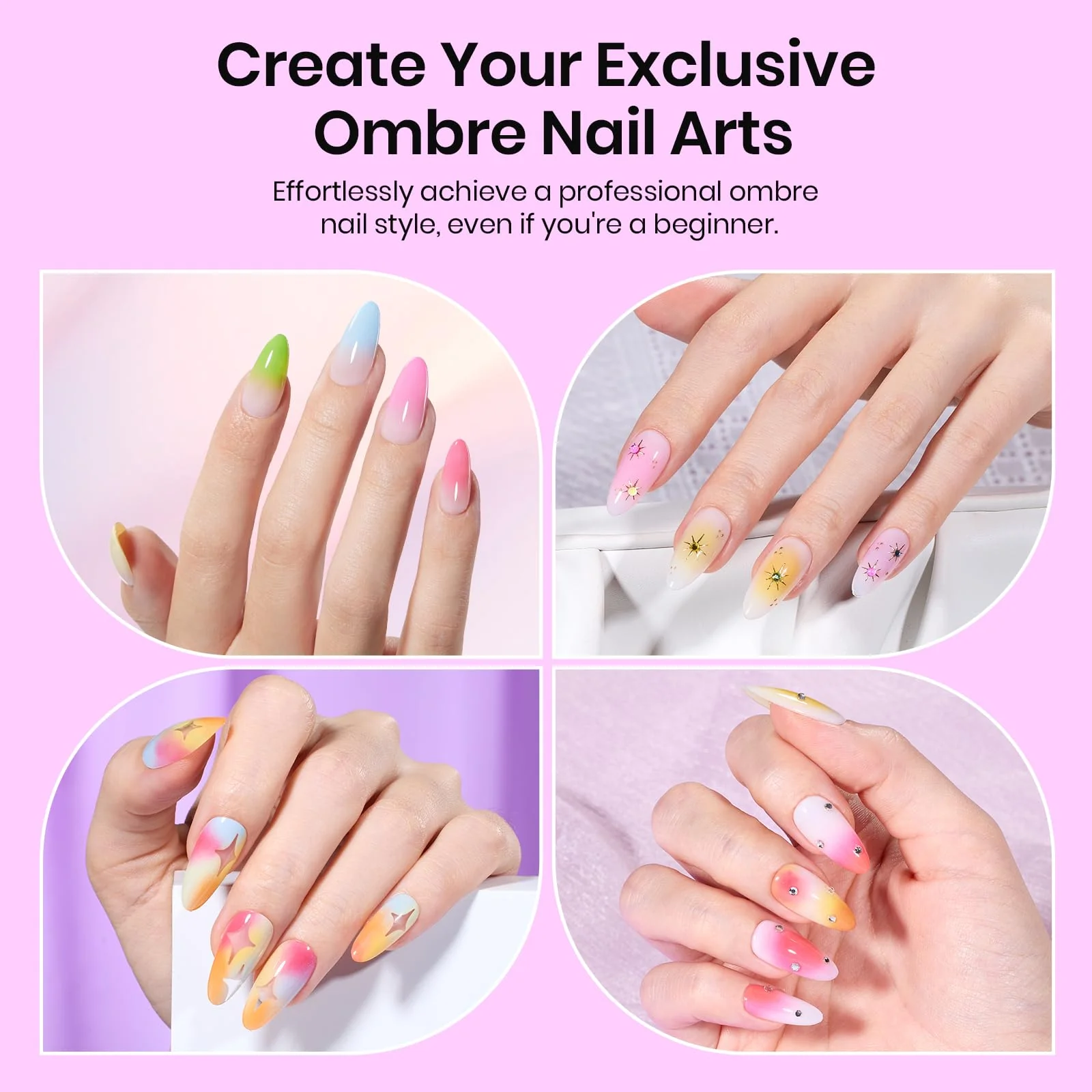 Beetles 150pcs Soft Nail Art Sponges for Ombre Gradient with Grabbing Pen Blooming Nails Art Brushes - Image 6