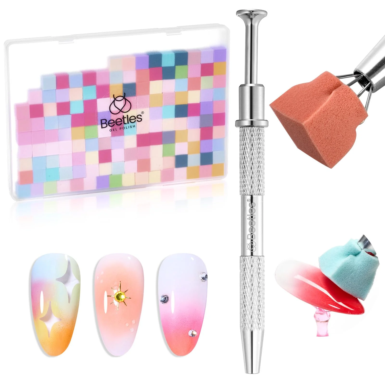 Beetles 150pcs Soft Nail Art Sponges for Ombre Gradient with Grabbing Pen Blooming Nails Art Brushes - Image 8