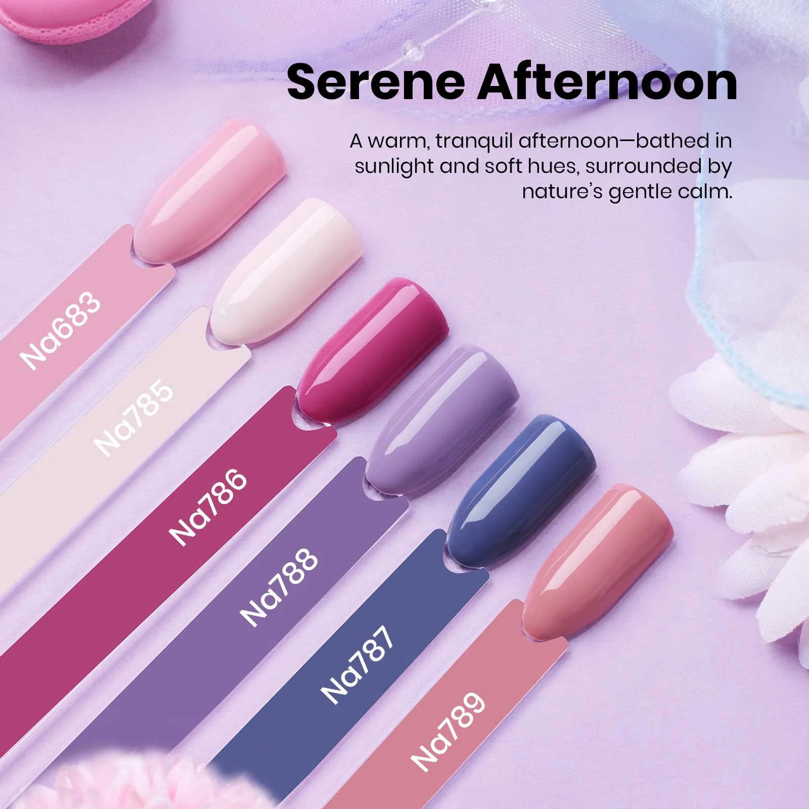 Serene Afternoon Spring Nails   - Hema Free Colorful Bottle 6 Color Each 15ml Gel Polish - Image 3
