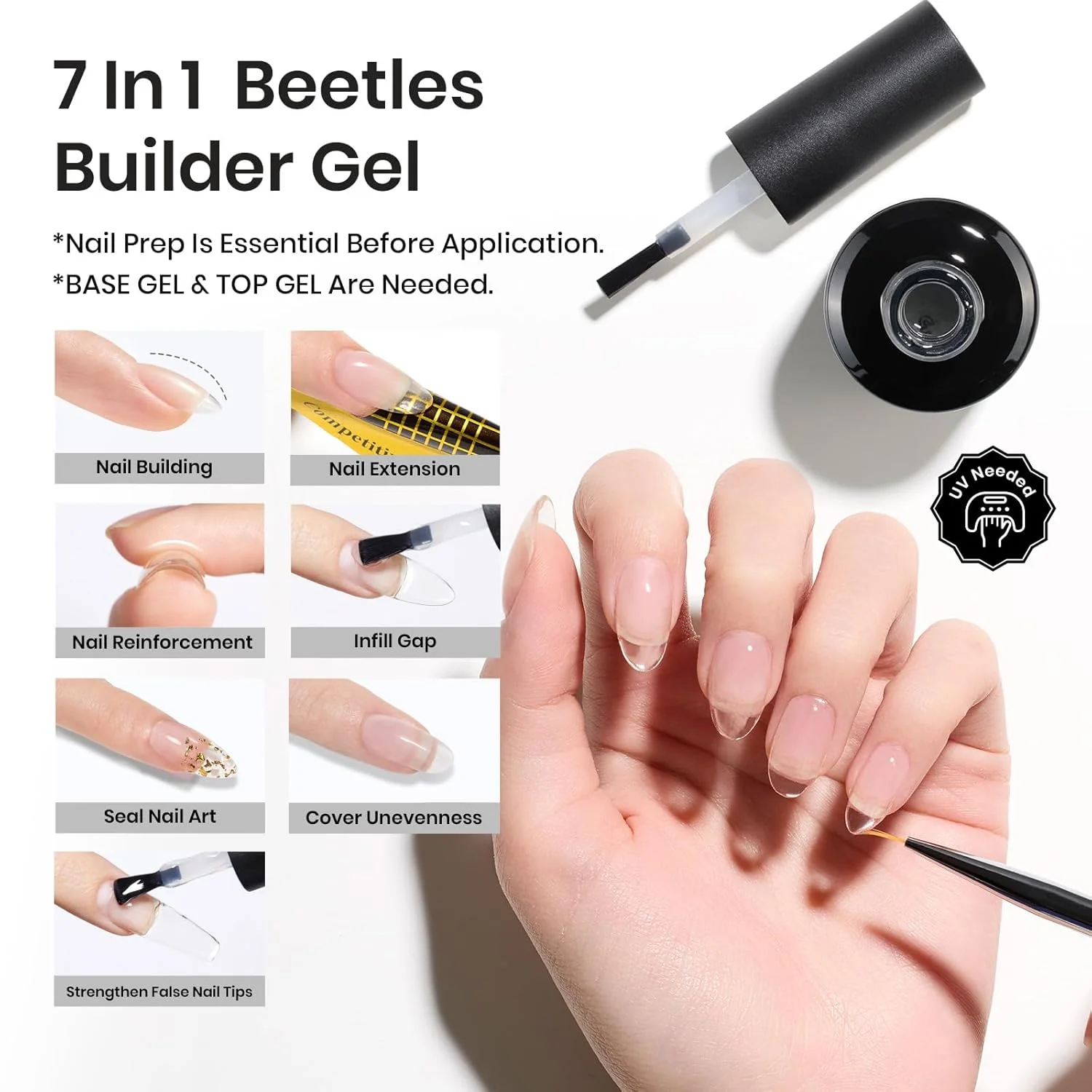 7 in 1 Clear Builder Nail Gel with Liner Nail Brush - Image 3