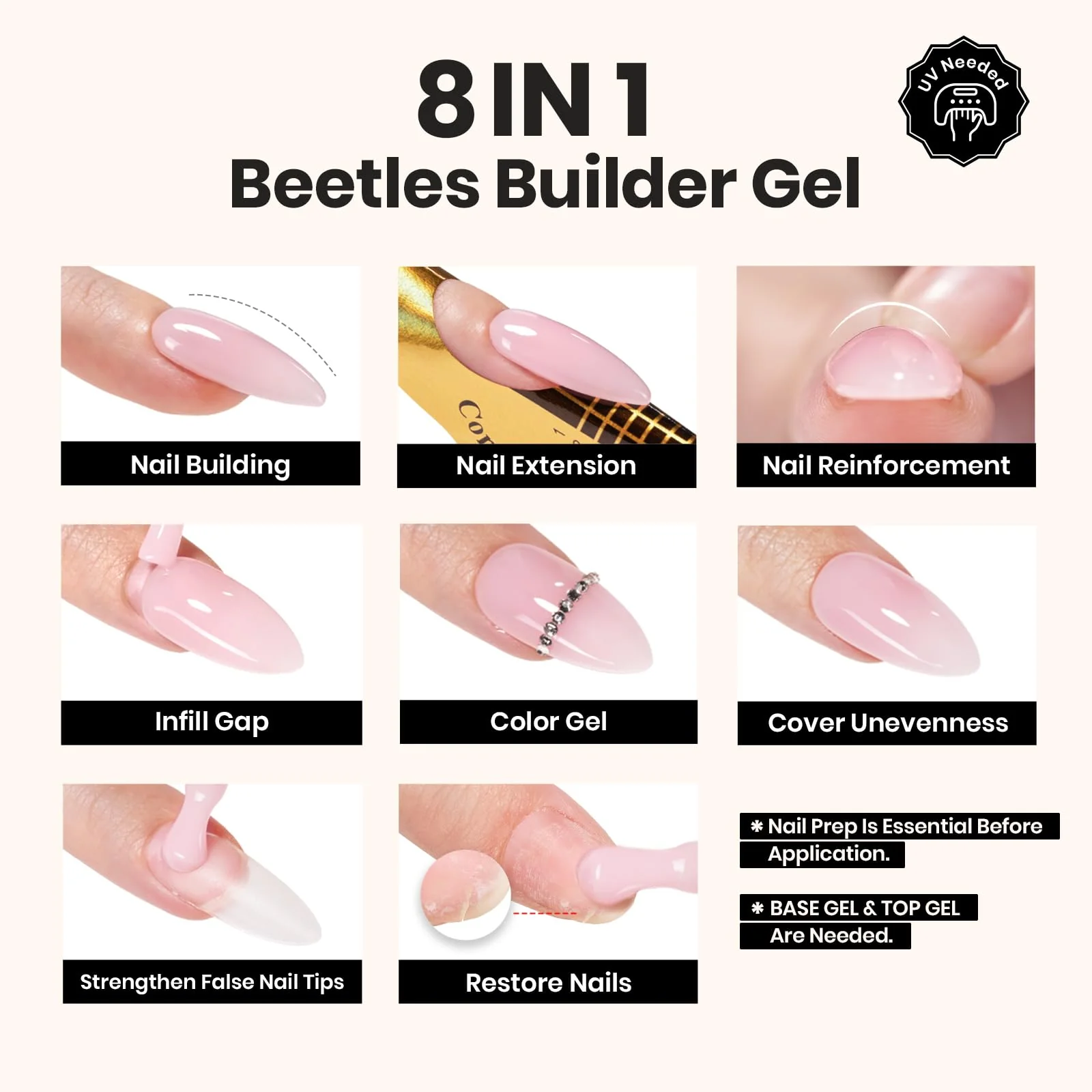 Beetles Builder Gel Set - 3 Pcs 8 in 1 Nail  Strengthening Apex Building Extension - Image 4