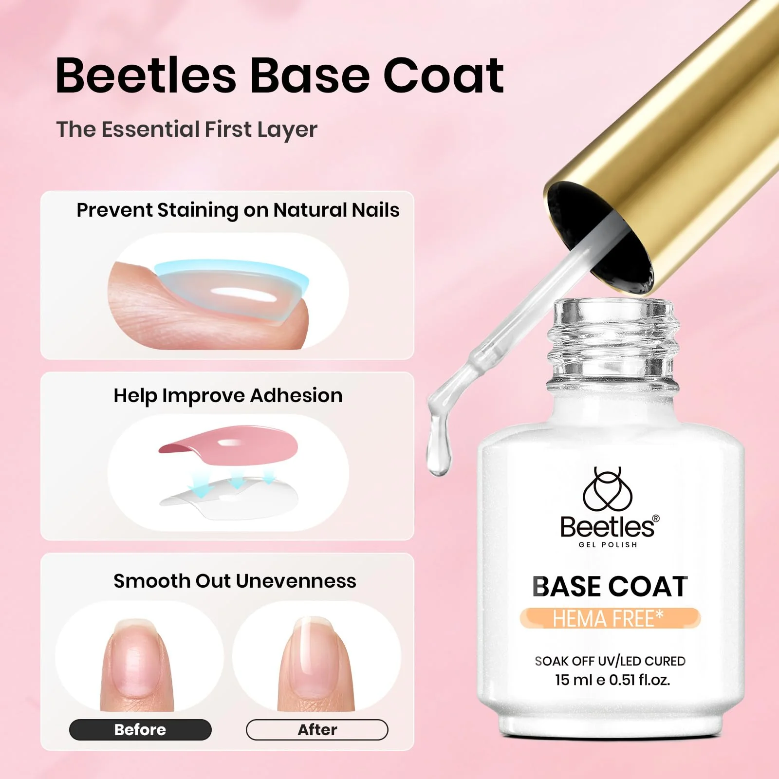 Beetles 15ml Gel Base and Top Coat Set HEMA Free - Image 3