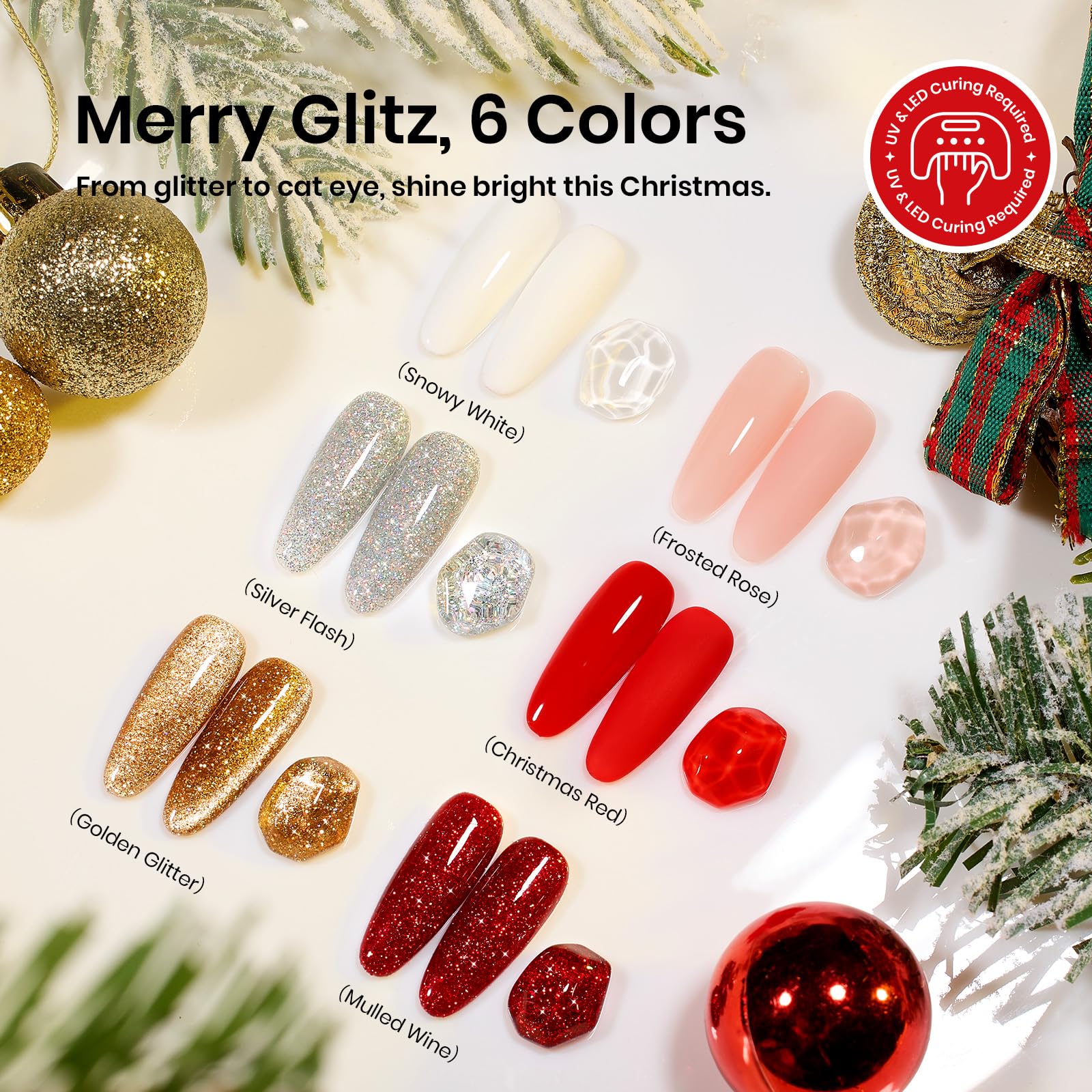 Beetles 27Pcs Gel Nail Polish Kit with UV Light – 6 Colors Red Gold Cat Eye Glitter Gel Set Soak Off DIY Home Salon Manicure Kit Gifts for Women Girls - Image 6