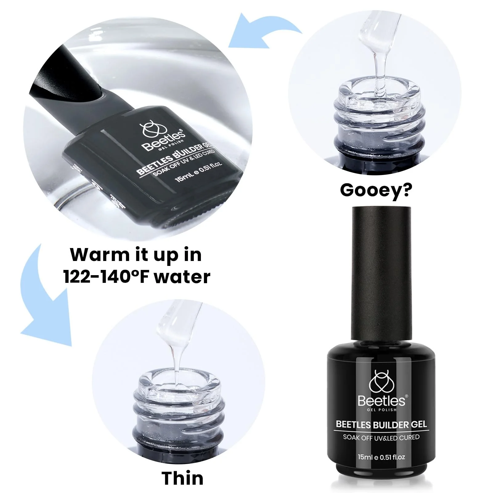 Beetles Builder Gel for Nails - 0.51 oz 8 in 1 Clear Builder Strengthener Gel Enhancement Nail Building Nail - Image 7