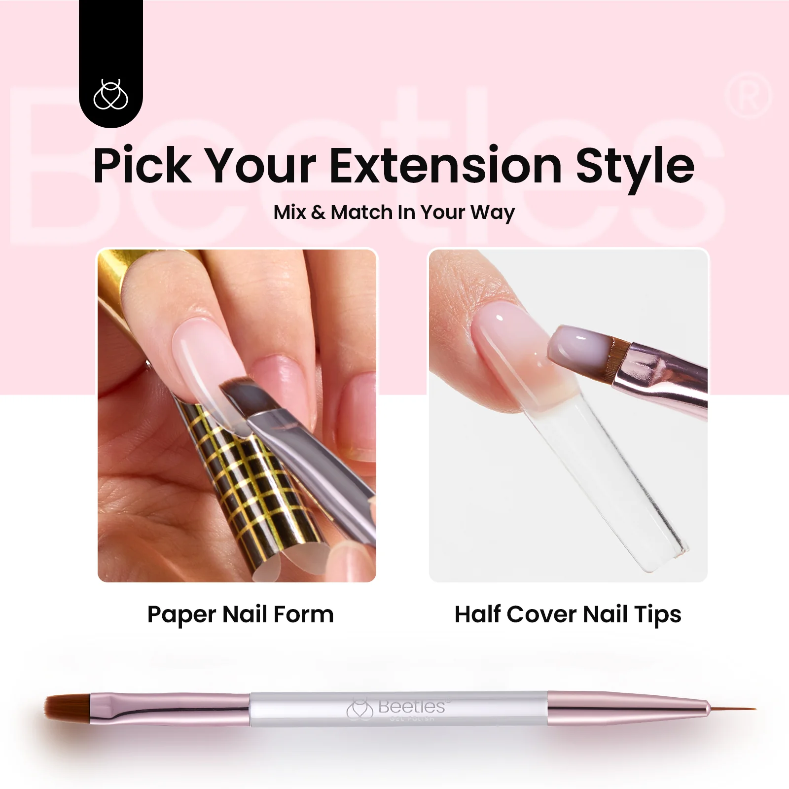 Beetles Builder Gel for Nails, 9 in 1 High Hardness Clear Jelly Glitter Sculpted Gel with Nail Forms Nail Tips Nail Glue Nail Pen Nail Scissors Top Base Coat Nail Extension Kit for Manicurist Women - Image 4
