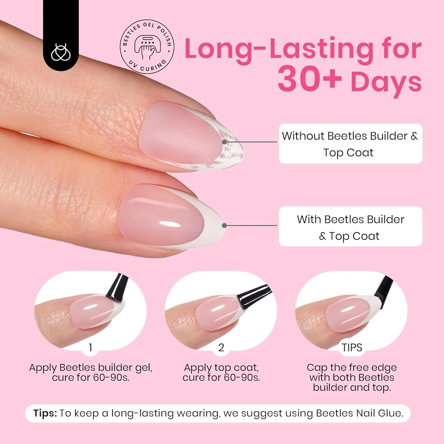 Beetles French Tips Press on Nails,224 pcs Short Almond Beetles Nail Tips,16 Size Extra Short Press on Nails Fake Nails DIY Salon for Women - Image 5