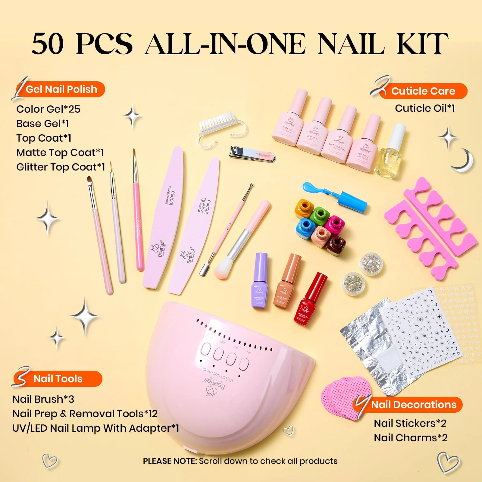 Beetles Gel Nail Polish Kit with U V Light - Spring Nails 25 Colors 51 Pcs Gel Polish Kit One Color One Bottle - Image 3