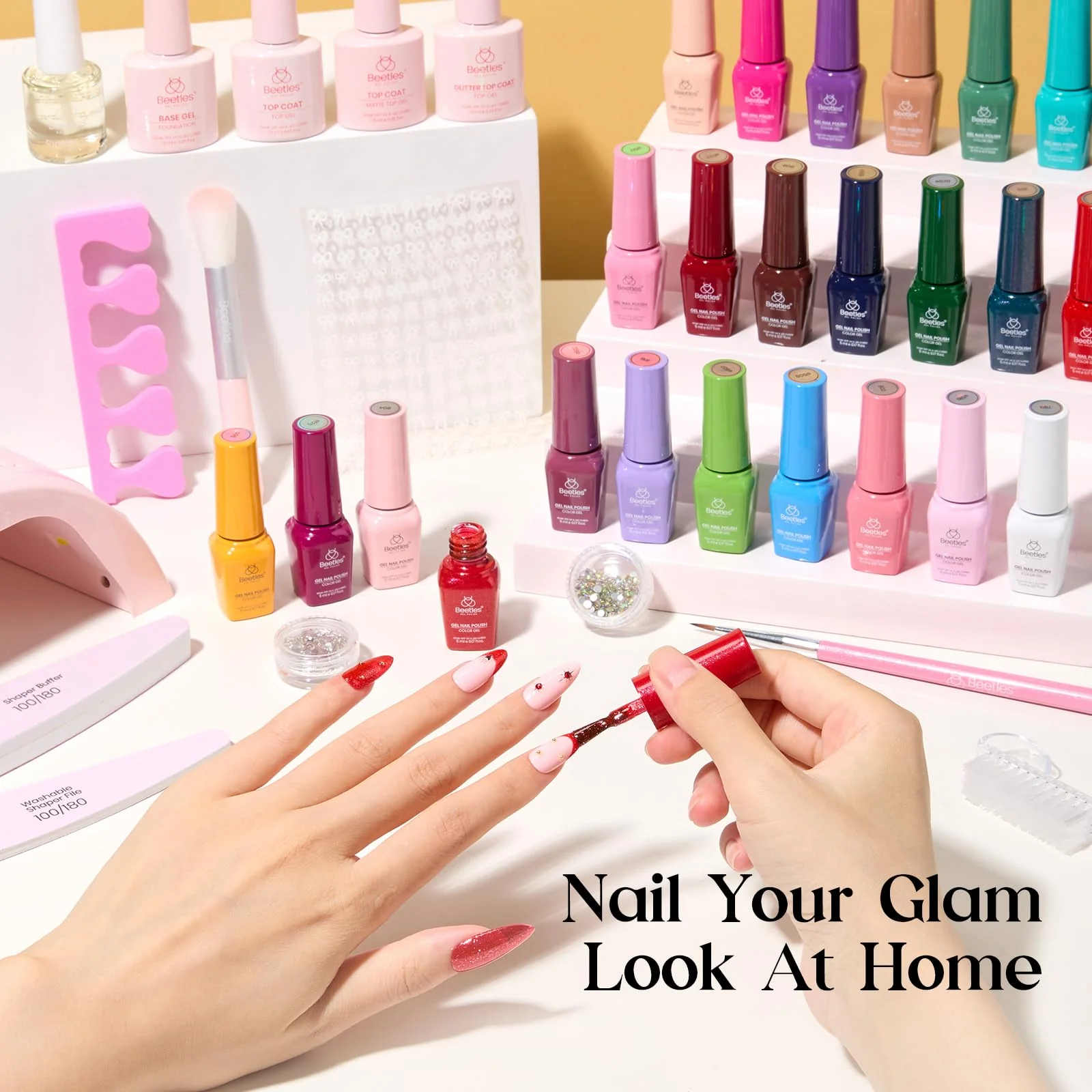Beetles Gel Nail Polish Kit with U V Light - Spring Nails 25 Colors 51 Pcs Gel Polish Kit One Color One Bottle - Image 5