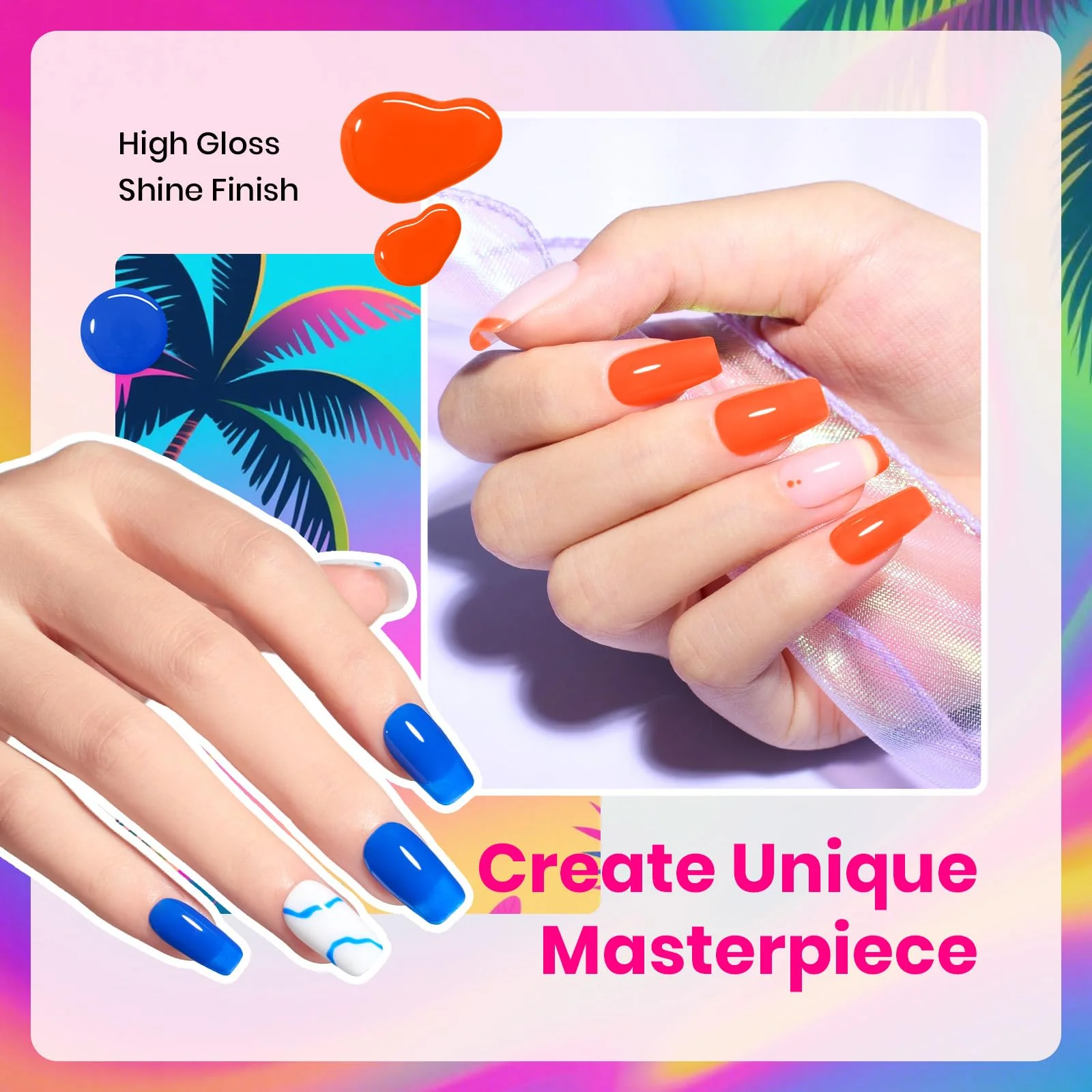 Hema-free Tropical - Spring Nails Glow Colorful Bottle 6 Color Each 15ml Blue Yellow Pink Gel Polish - Image 4
