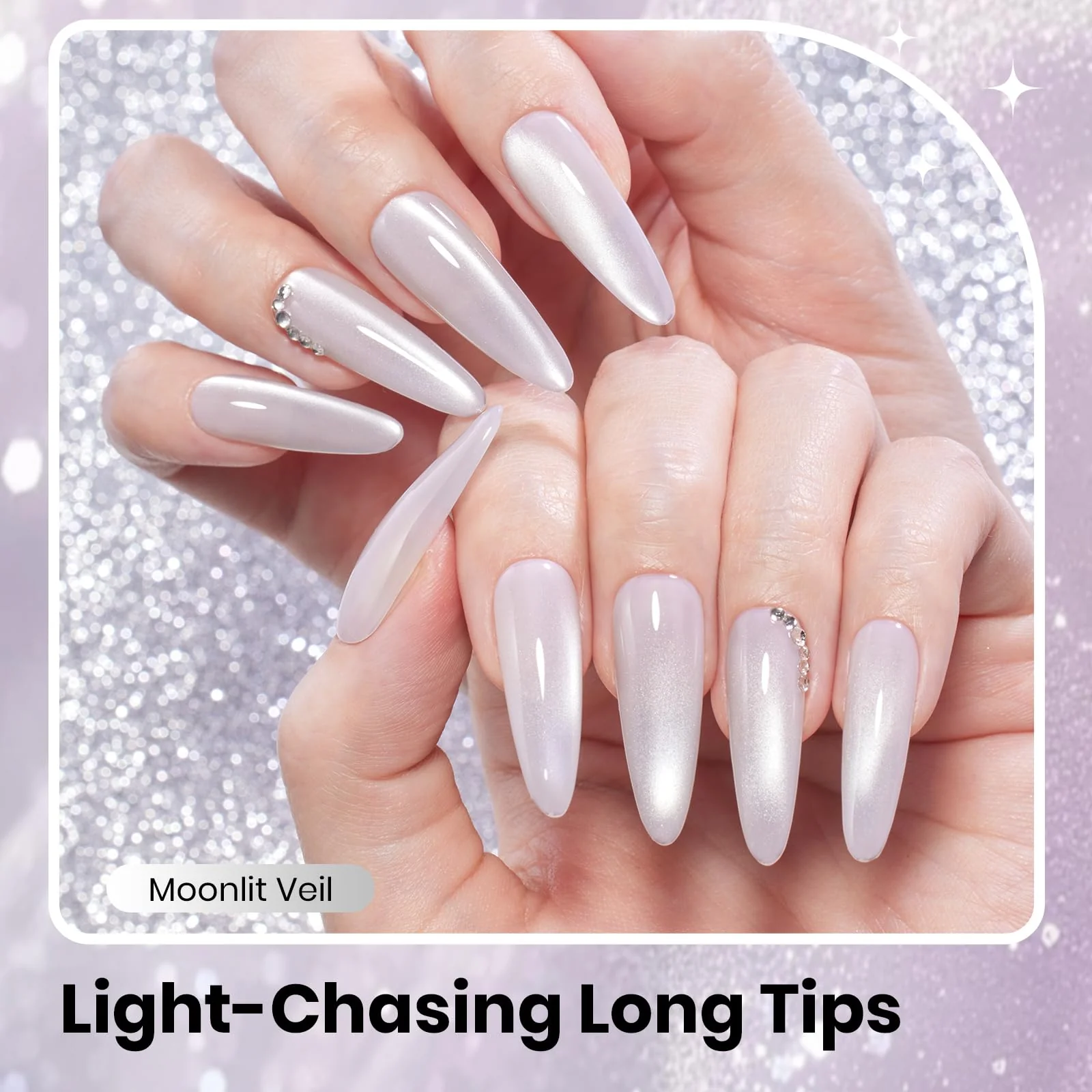 Beetles Moonlit Veil Silver HEMA FREE Spring Nails Cat Eye Gel Nail Polish - 15ML Glassy Silver Glitter Gel Polish - Image 5