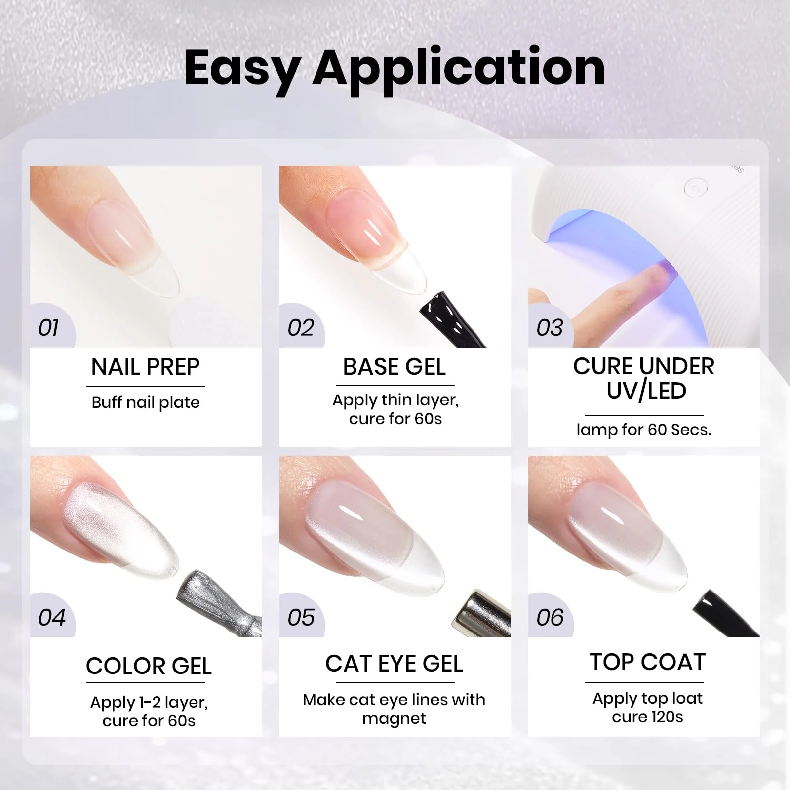 Beetles Moonlit Veil Silver HEMA FREE Spring Nails Cat Eye Gel Nail Polish - 15ML Glassy Silver Glitter Gel Polish - Image 8