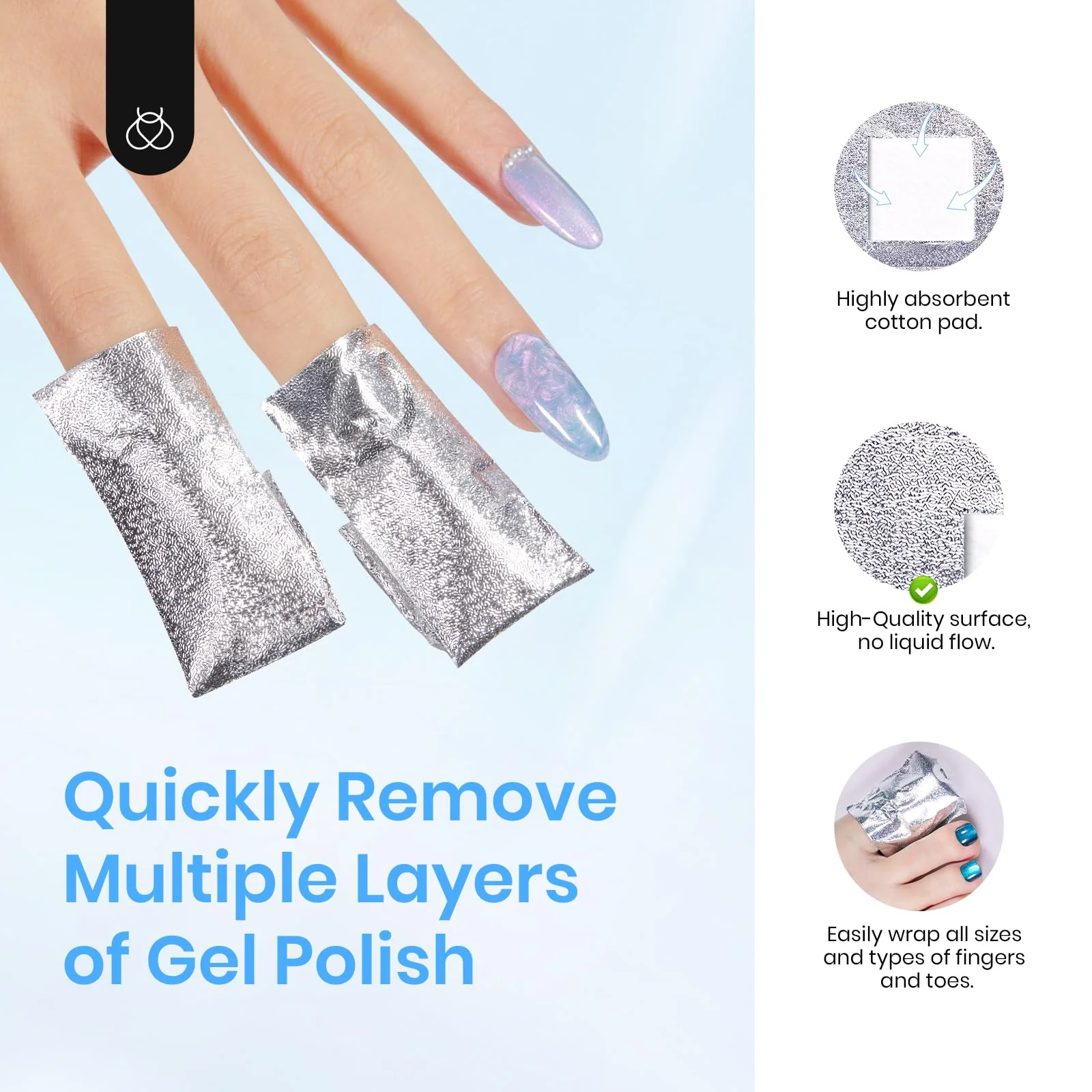 Quick Nail Art Removal Kit: Thicker Foil Wraps with Pre-attached Cotton Pads and Droppers - Image 3