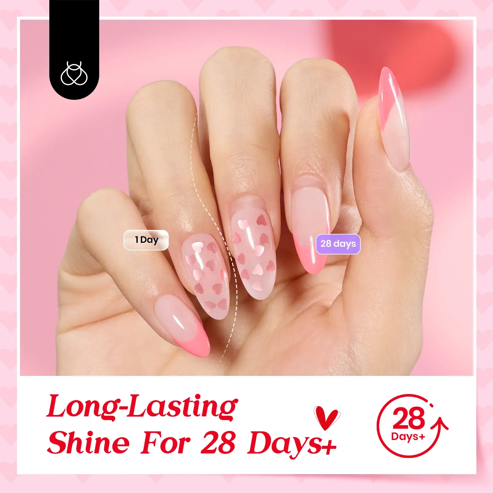 Beetles Pink Heart Spring Holographic Glitter Top Coat | 15ML Hema Free - Image 4