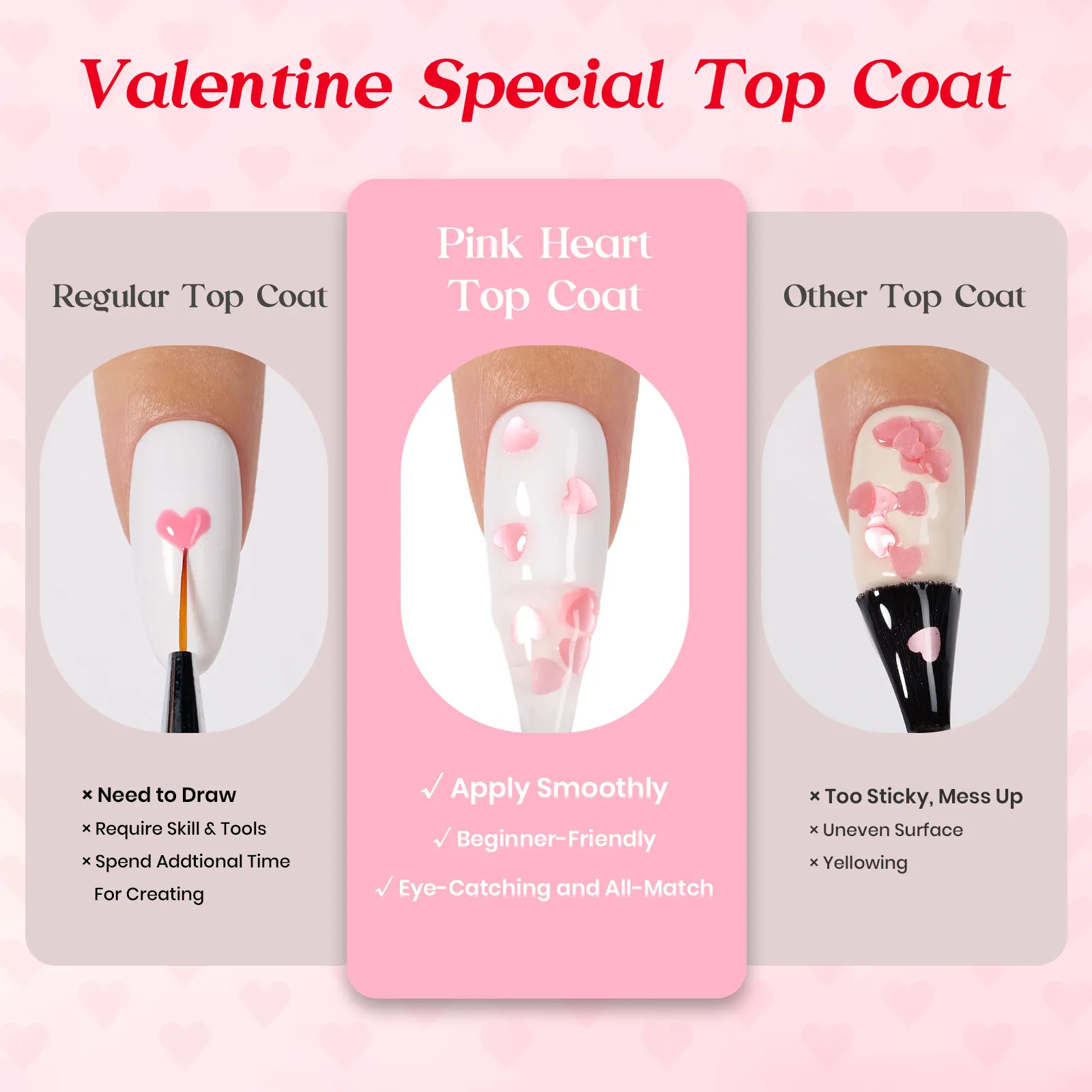 Beetles Pink Heart Spring Holographic Glitter Top Coat | 15ML Hema Free - Image 6
