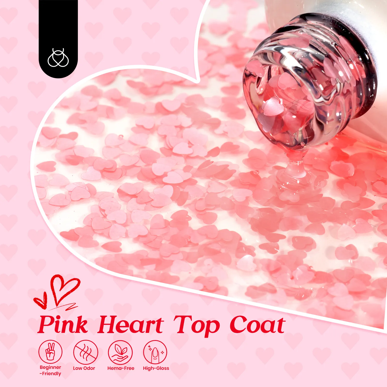 Beetles Pink Heart Spring Holographic Glitter Top Coat | 15ML Hema Free - Image 8