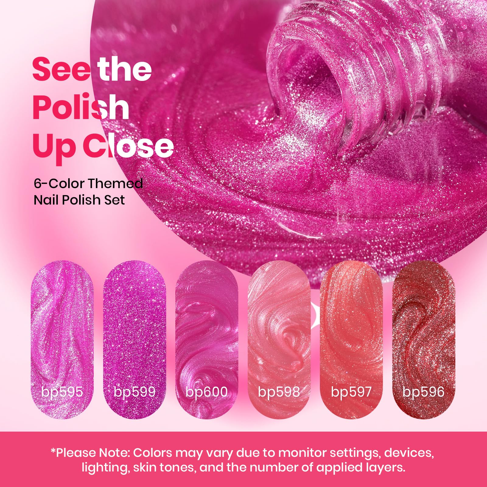 Beetles Pink Nail Polish Set - Hearts Aflutter 6 Colors Hot Pink Red Quick Dry Light Pink Spring Nails Polish Set - Image 3