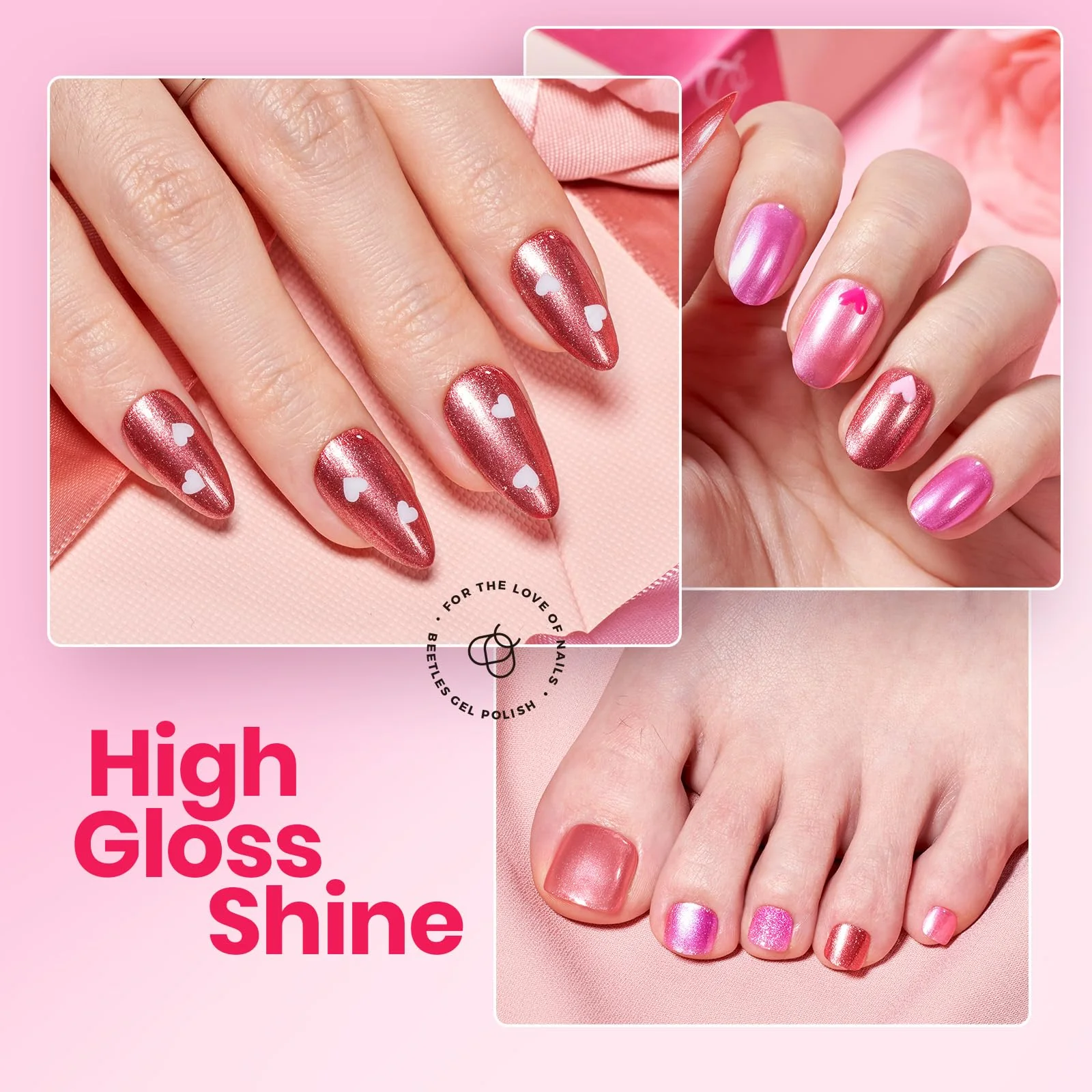 Beetles Pink Nail Polish Set - Hearts Aflutter 6 Colors Hot Pink Red Quick Dry Light Pink Spring Nails Polish Set - Image 4