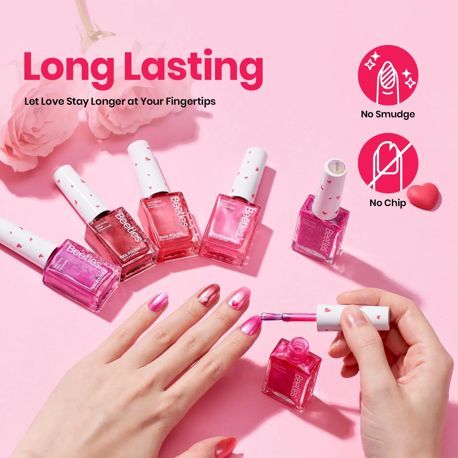 Beetles Pink Nail Polish Set - Hearts Aflutter 6 Colors Hot Pink Red Quick Dry Light Pink Spring Nails Polish Set - Image 6