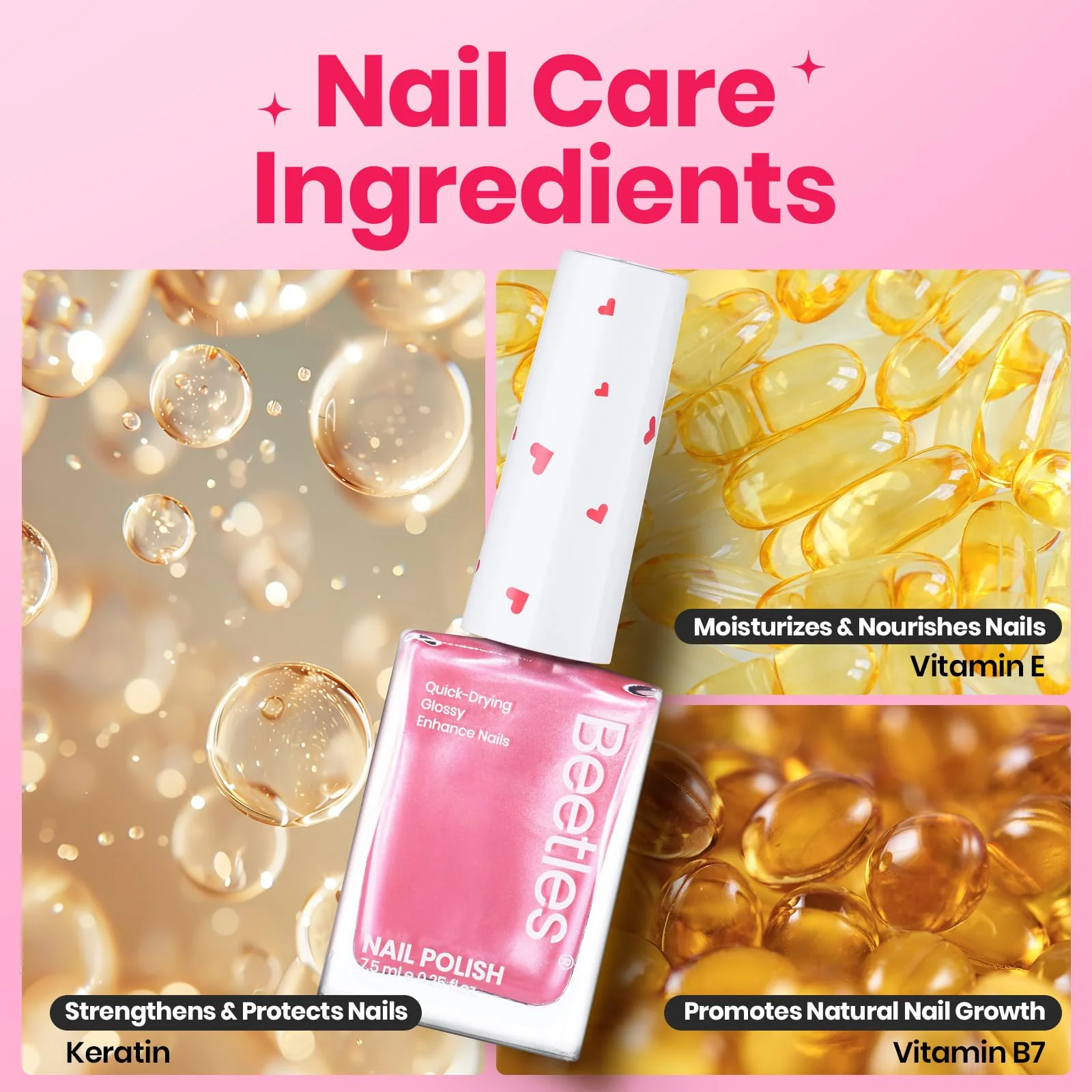 Beetles Pink Nail Polish Set - Hearts Aflutter 6 Colors Hot Pink Red Quick Dry Light Pink Spring Nails Polish Set - Image 7