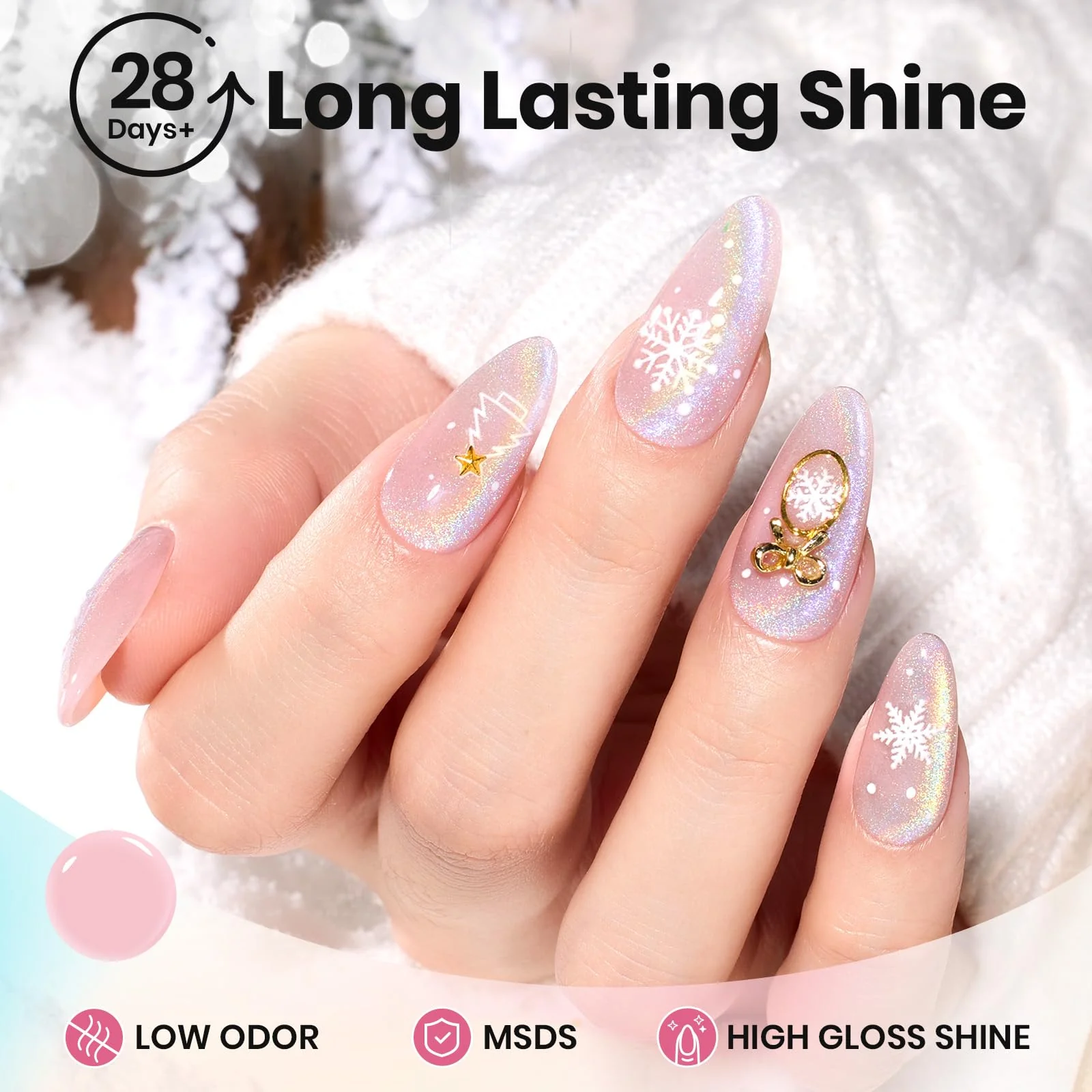 Beetles Prismatic Winter Nails  Cat Eye Gel Nail Polish - 15ML Christmas Silver Glitter Rainbow Cat Eye Gel Polish - Image 3
