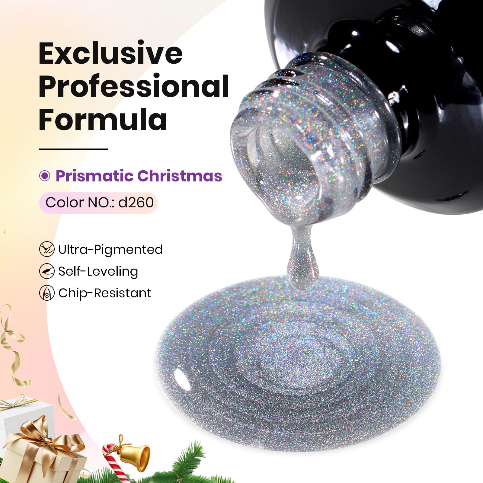 Beetles Prismatic Winter Nails  Cat Eye Gel Nail Polish - 15ML Christmas Silver Glitter Rainbow Cat Eye Gel Polish - Image 7
