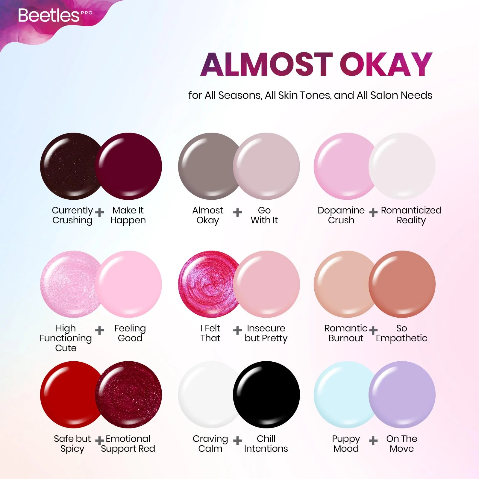 Beetles PRO Gel Polish Kit – Spring Nails Mother’s Day Almost Okay Collection 18 Colors 15ml Salon Polish Set - Image 3