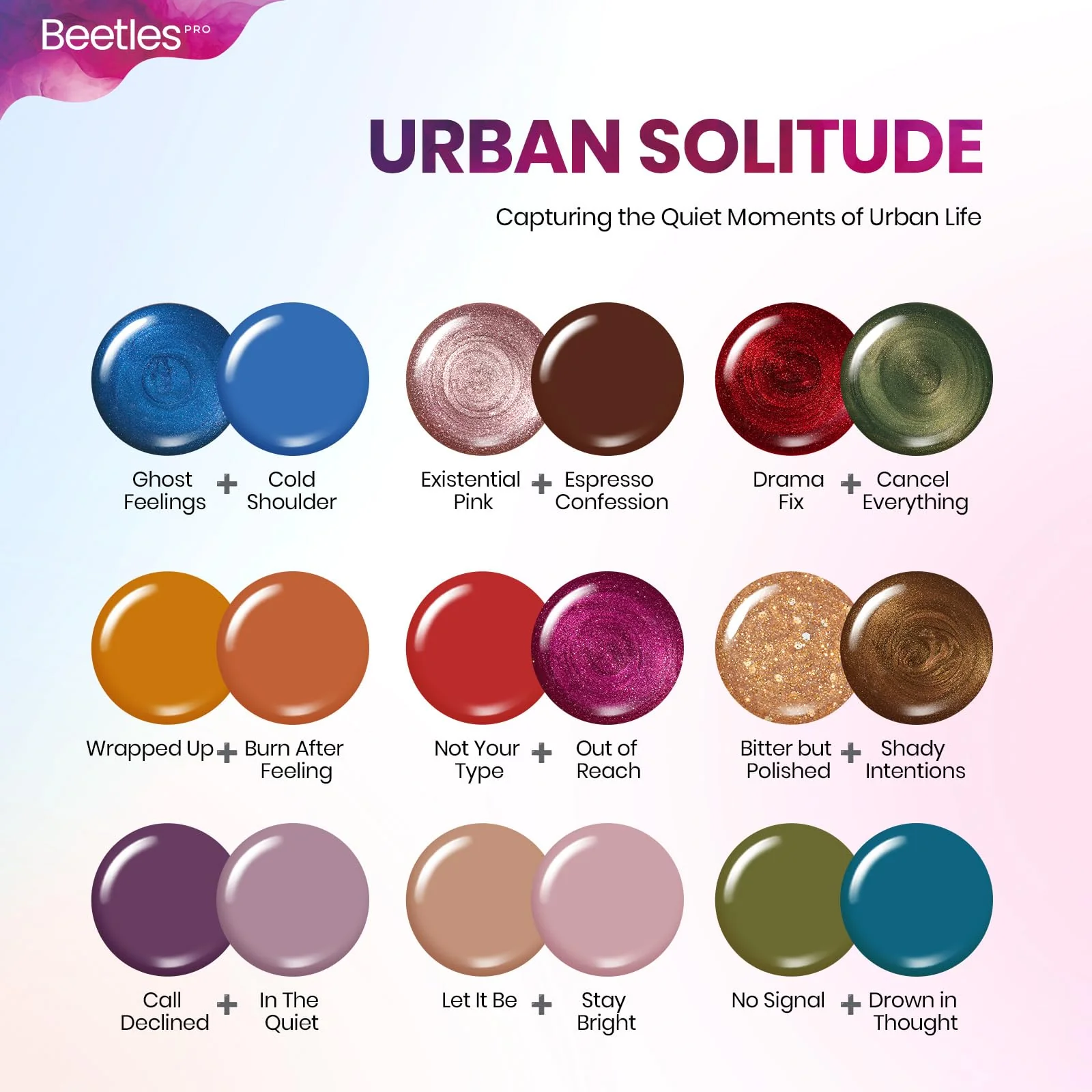 Beetles PRO Gel Polish Kit – Spring Nails Mother’s Day Urban Solitude Collection 18 Colors 15ml Salon Polish Set with Base Coat - Image 3