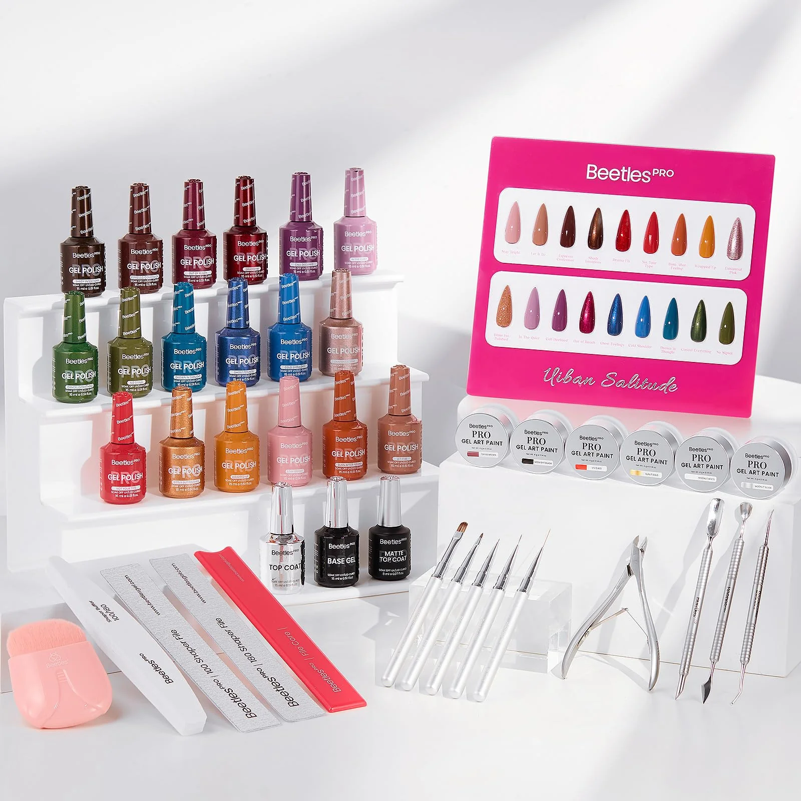 Beetles PRO Gel Polish Kit – Spring Nails Mother’s Day Urban Solitude Collection 18 Colors 15ml Salon Polish Set with Base Coat - Image 7
