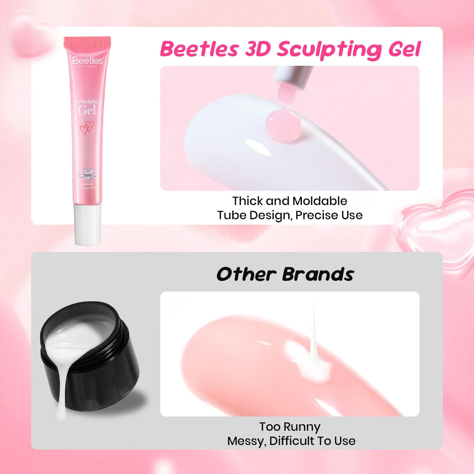 Beetles Spring Nails - Pro 15ml Limited Pink 3D Sculpting Gel - Image 6