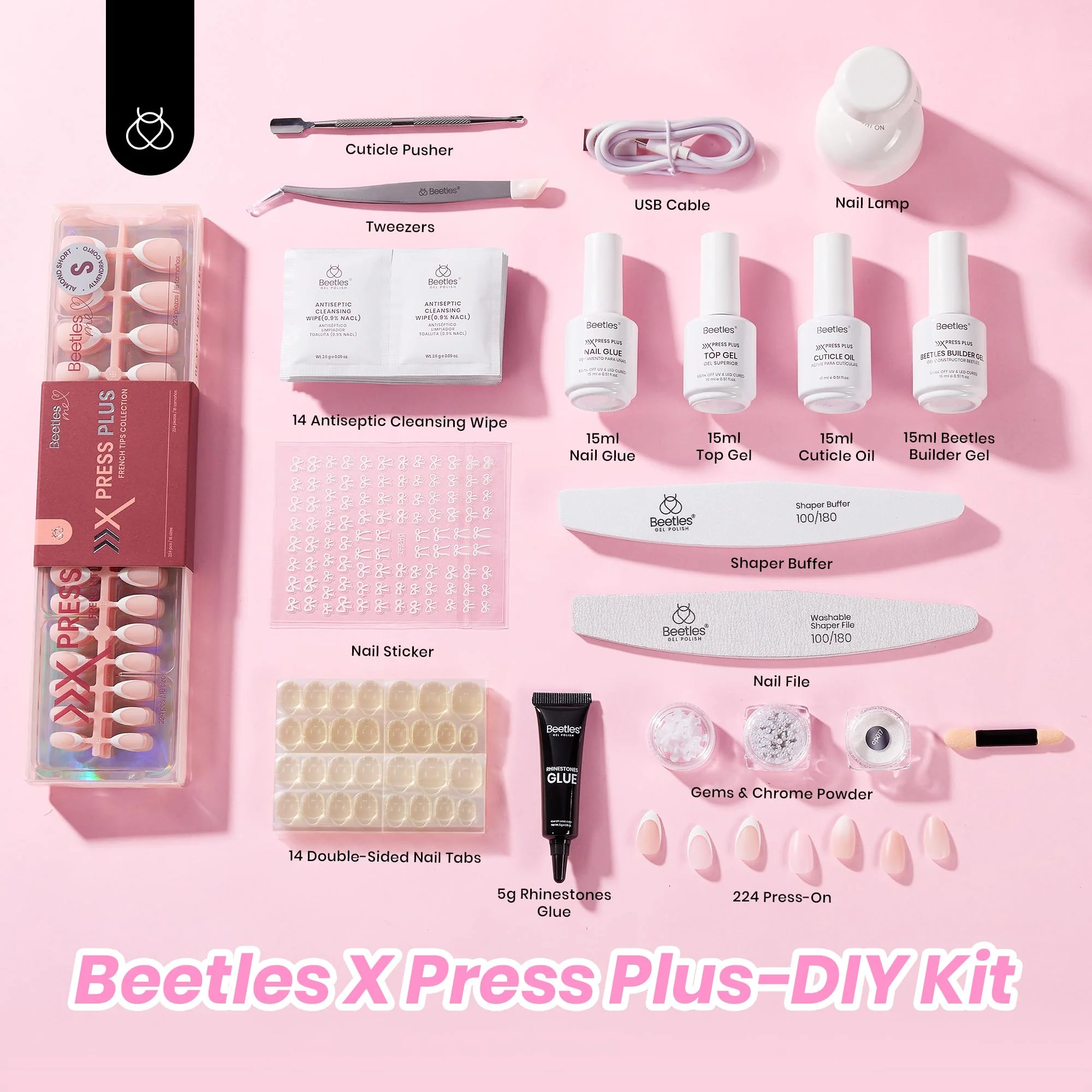 Beetles  Gel Nail Kit, French Tip Press On Nails Short Almond Kit with 224Pcs Nail Tips - Image 7