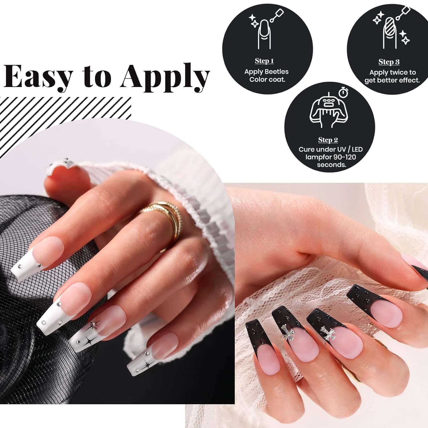 Beetles Gel Polish White Gel Polish and Black Gel Polish Kit 2 Pcs 15ml - Image 5