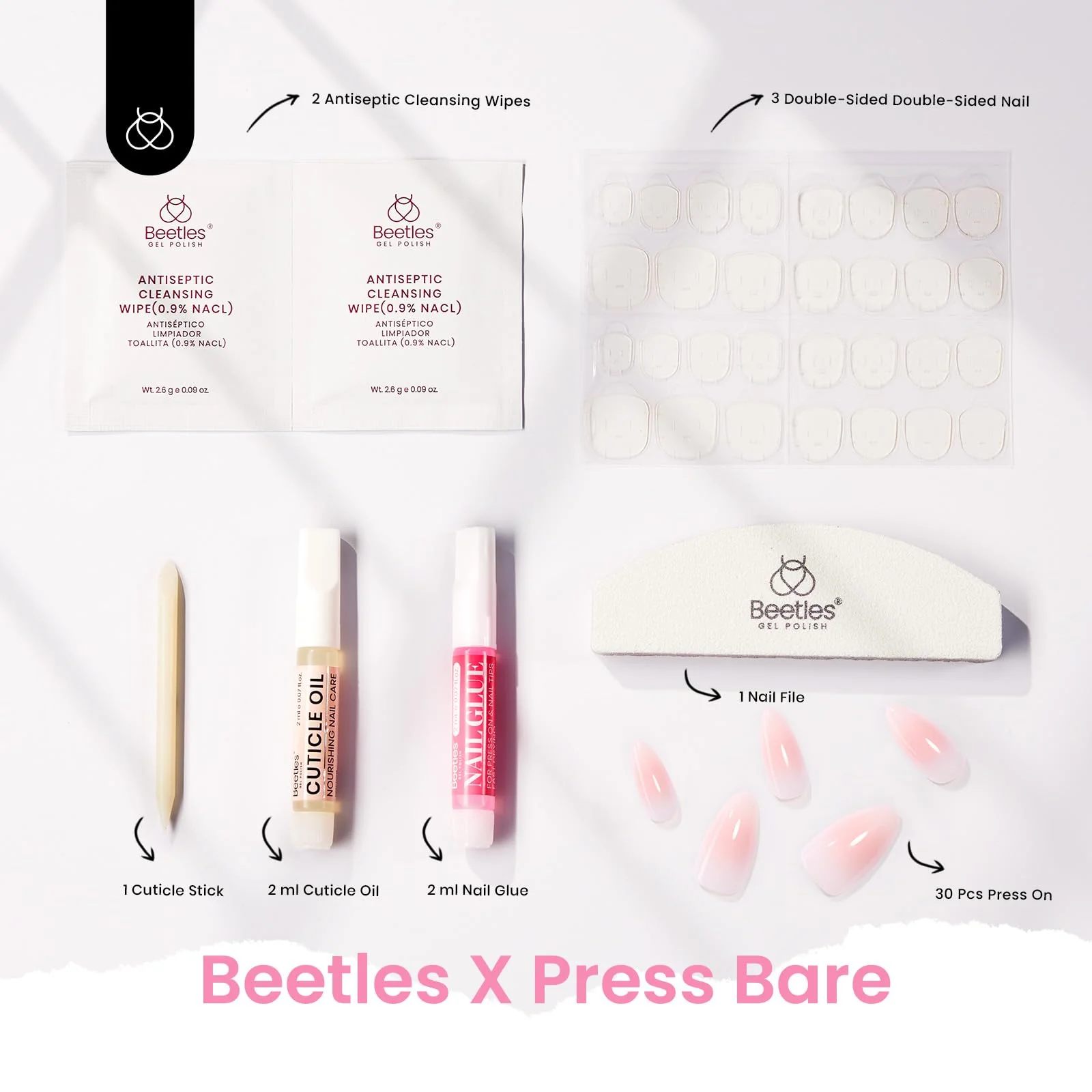 Blush Rose | Beetles BARE Press On Nails Medium Almond Blush Pink (15 Sizes-30Pcs) - Image 3