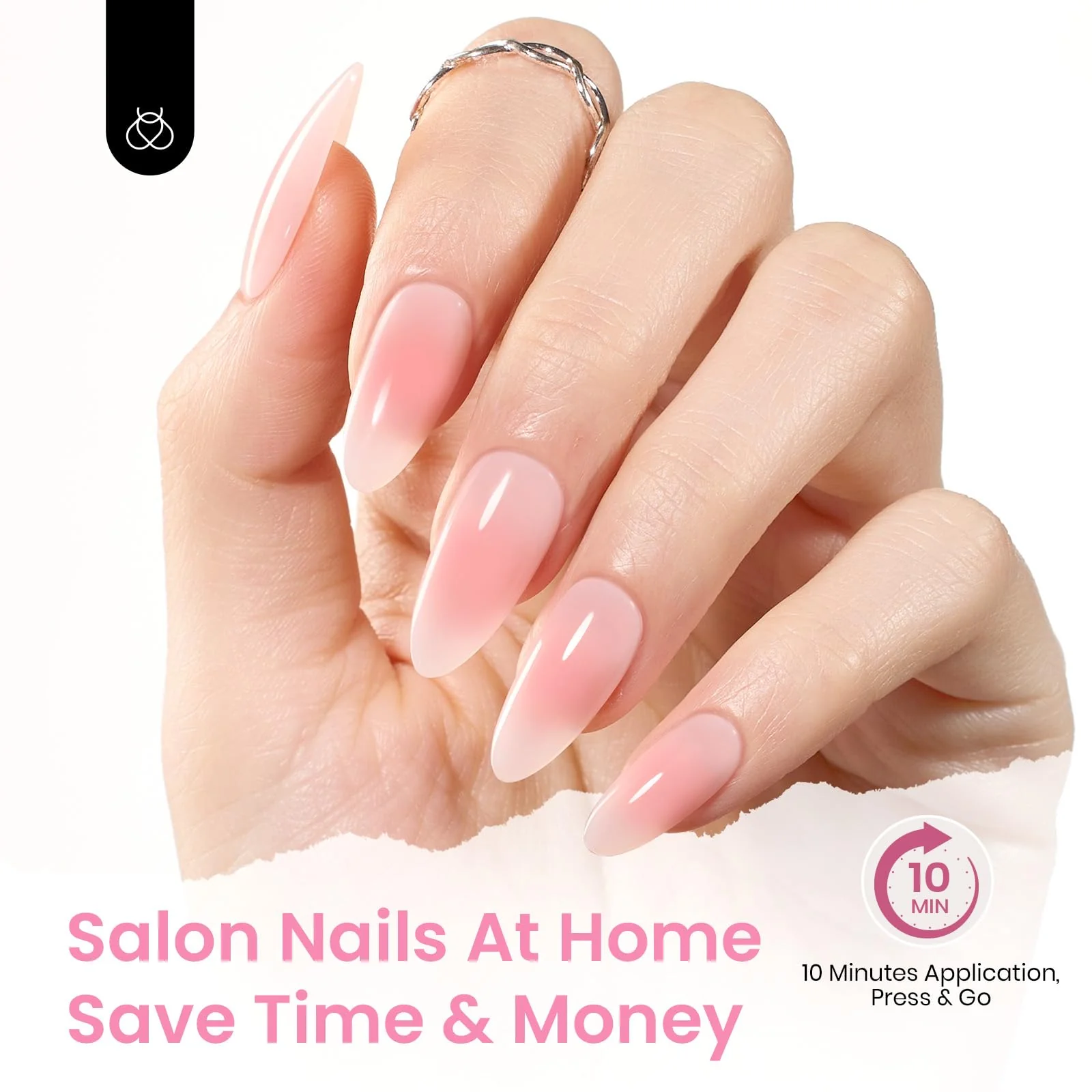 Blush Rose | Beetles BARE Press On Nails Medium Almond Blush Pink (15 Sizes-30Pcs) - Image 4