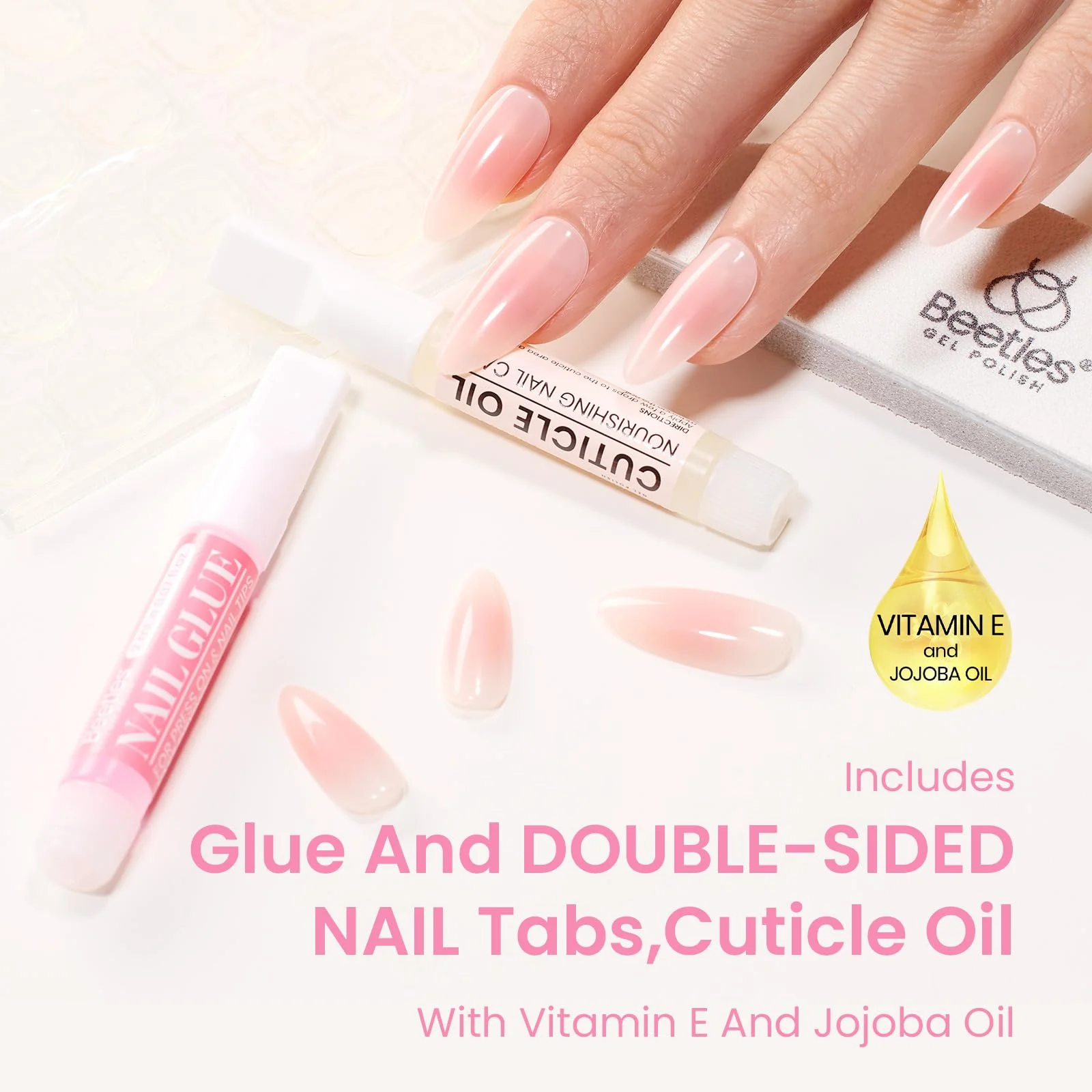 Blush Rose | Beetles BARE Press On Nails Medium Almond Blush Pink (15 Sizes-30Pcs) - Image 5