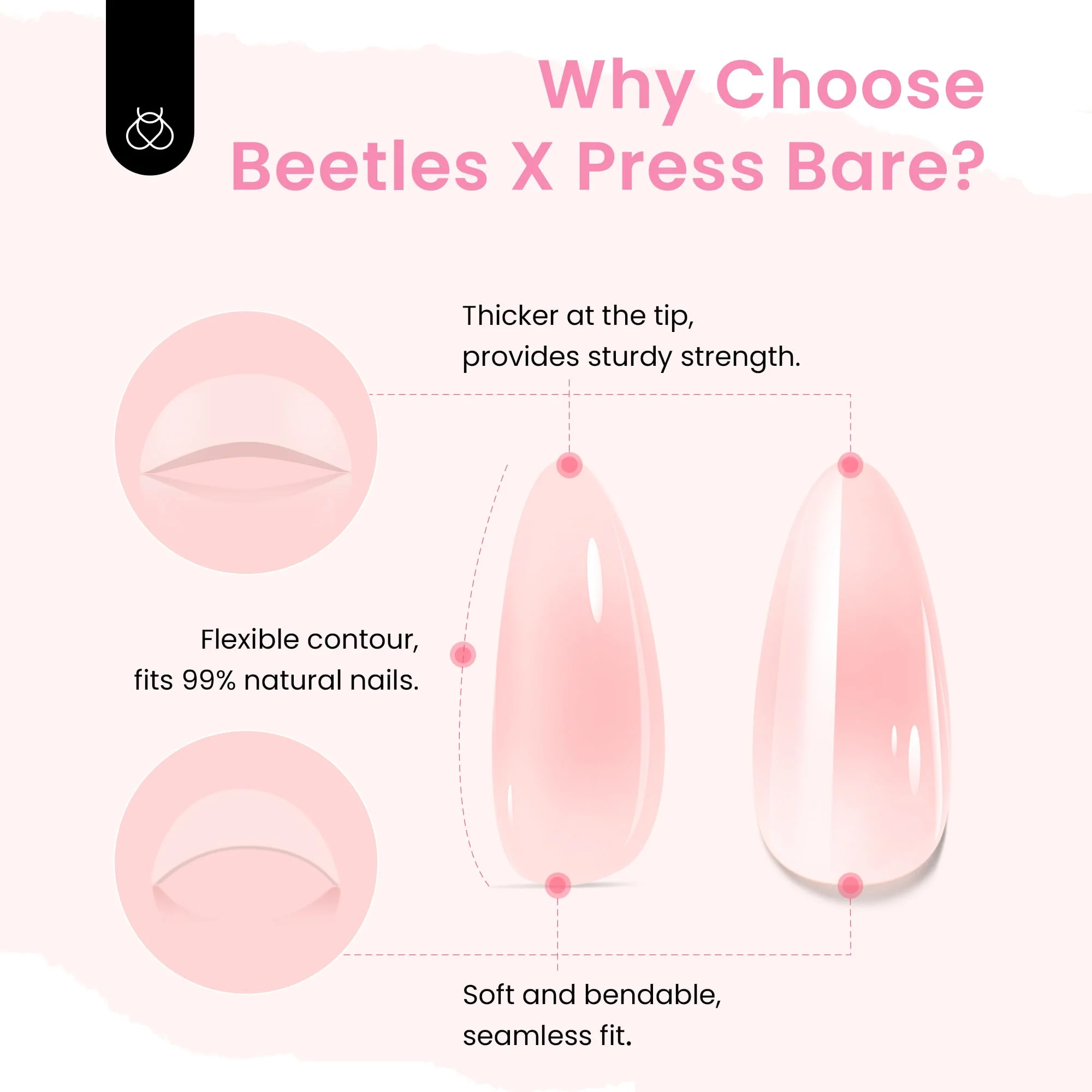 Blush Rose | Beetles BARE Press On Nails Medium Almond Blush Pink (15 Sizes-30Pcs) - Image 6