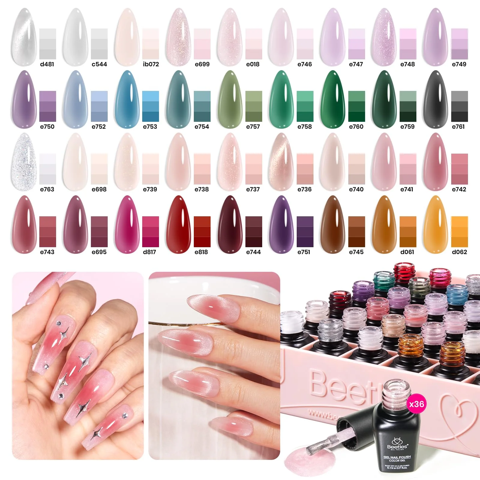 Crystal Ice Collection Spring Nails- Jelly Cat Eye Glitter 36 Gel Colors Kits - Image 8