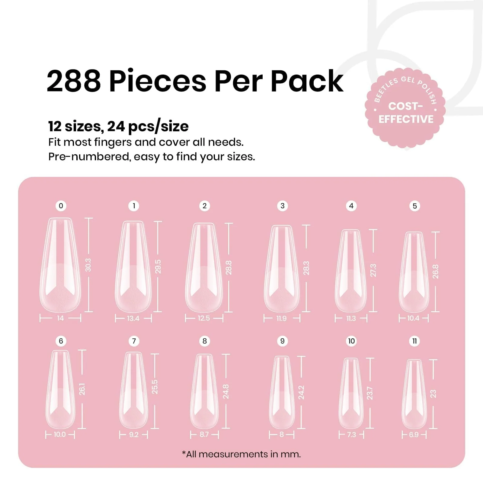 Etch-X Nail Tips Long Coffin Half Matte | 288Pcs - Image 3