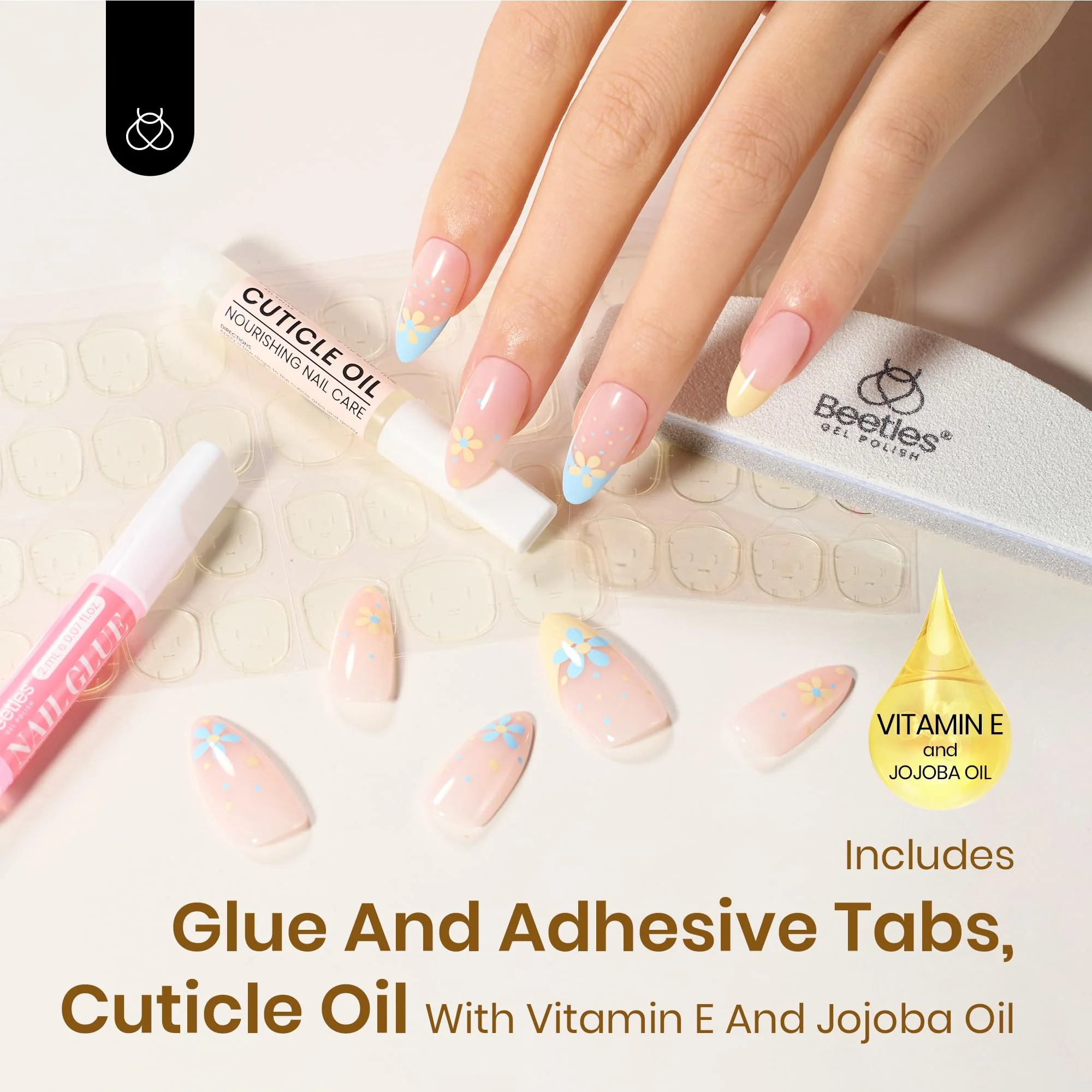 First Blossom | Beetles  BARE Press On Nails Medium Almond  Girls (15 Sizes-30Pcs) - Image 4