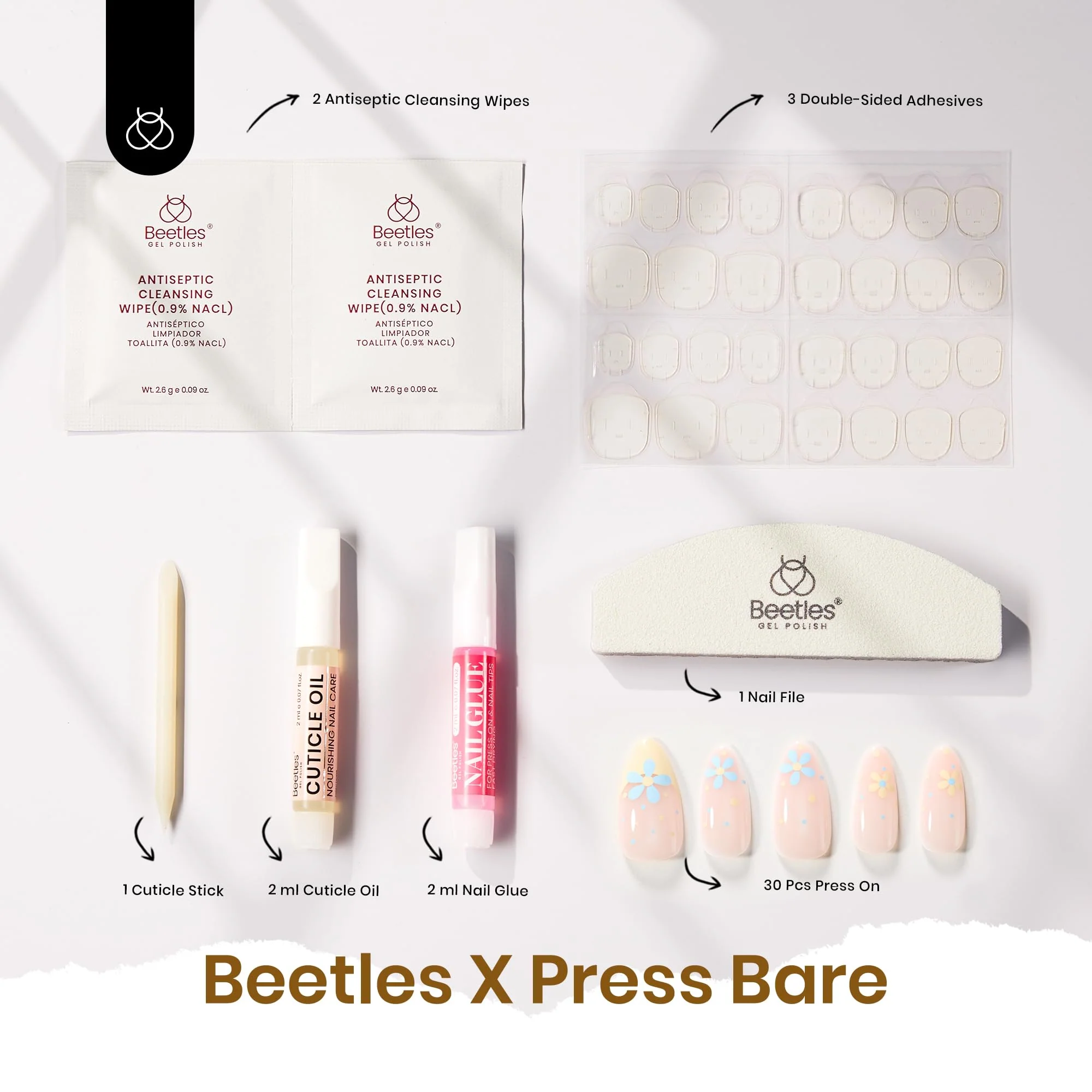 First Blossom | Beetles  BARE Press On Nails Medium Almond  Girls (15 Sizes-30Pcs) - Image 7