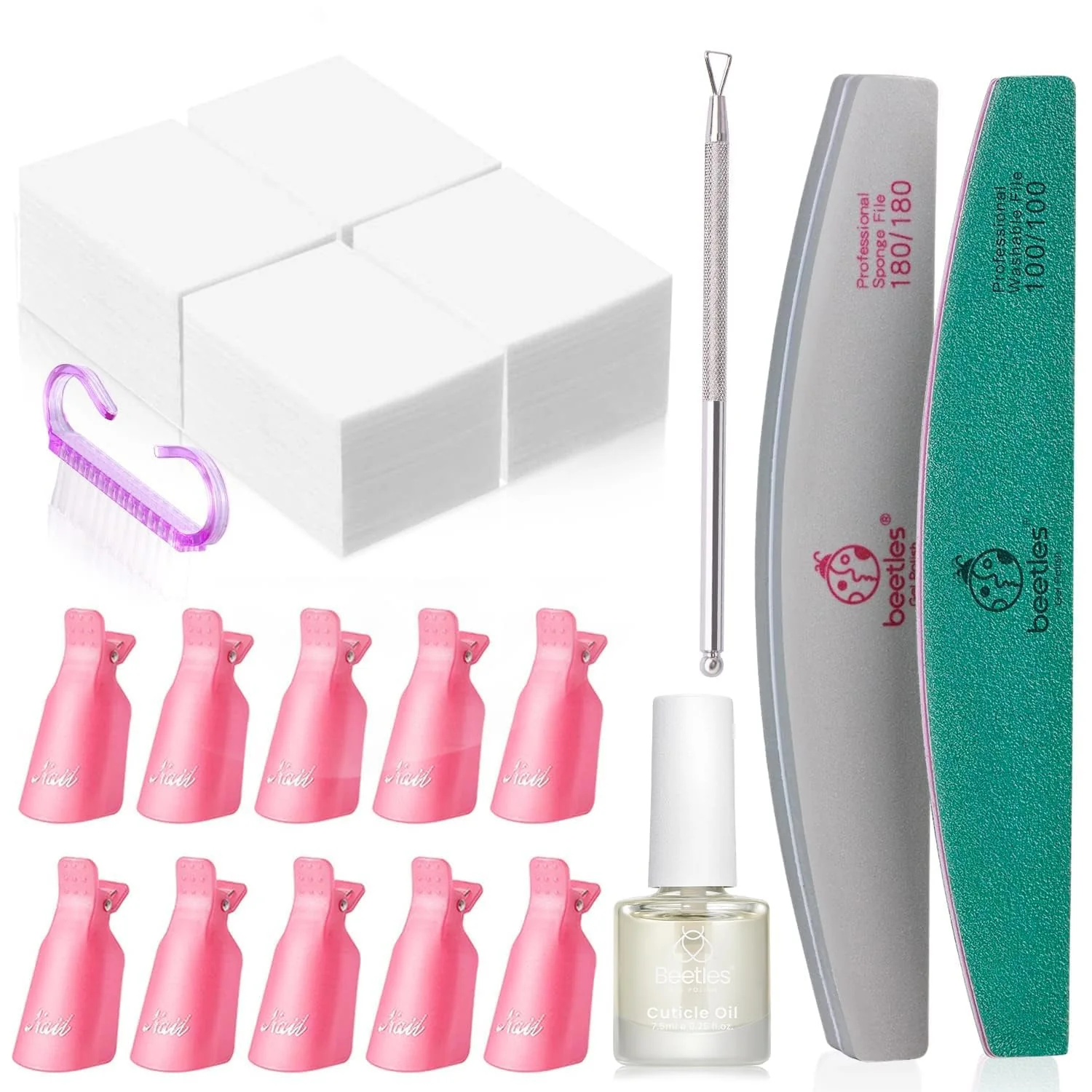 Gel Polish Remover Kit: 450 Lint Free Nail Wipes, 10 Remover Clips, Cuticle Oil, Pusher, Nail File - Image 8