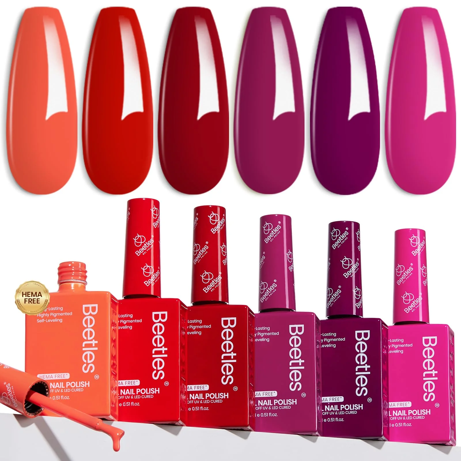 Hema Free Fiery Passion - Colorful Bottle 6 Color Each 15ml Gel Polish - Image 6
