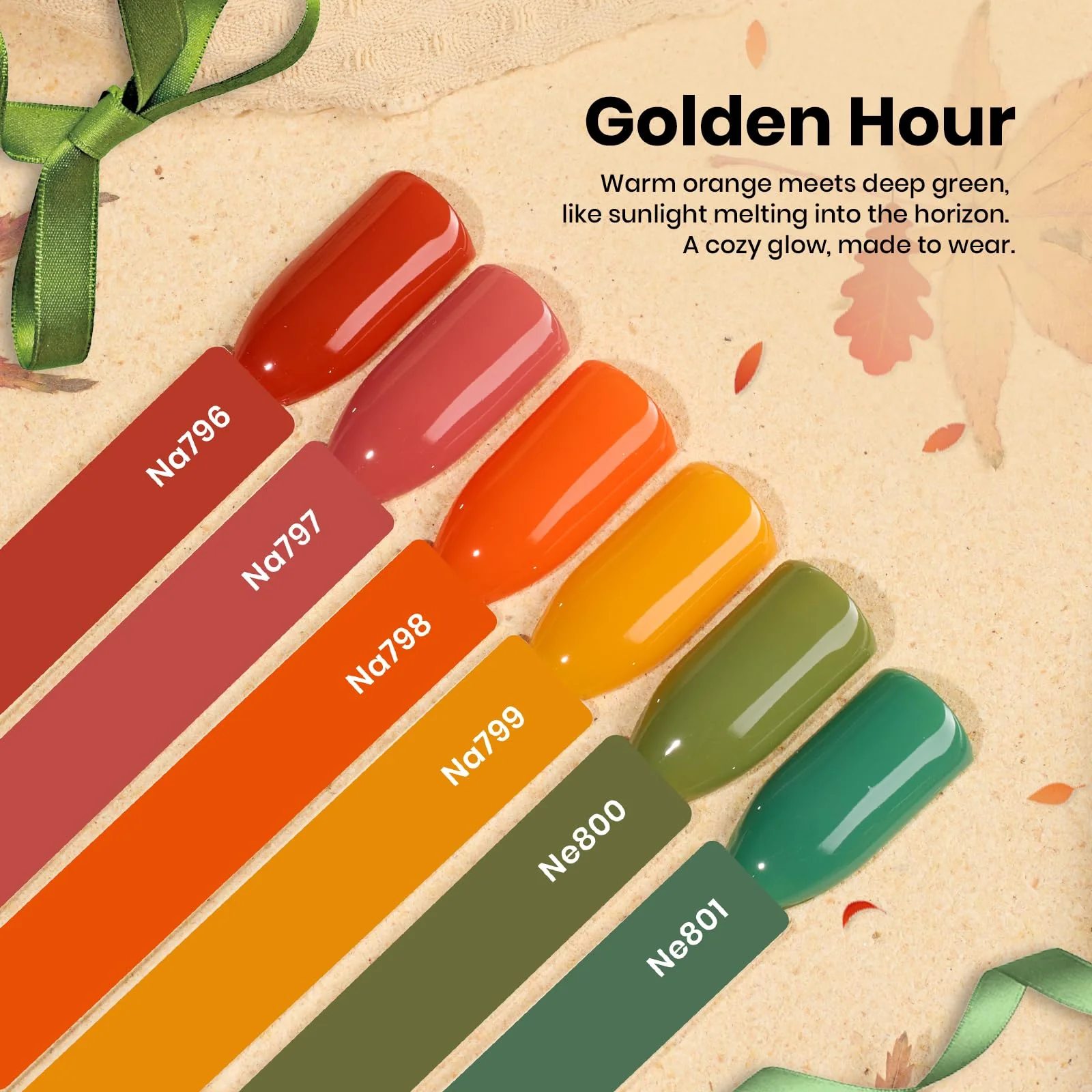 Hema Free Golden Hour - 6PCS Burgundy Orange Dark Red Green Gel Nail Polish Kit - Image 3