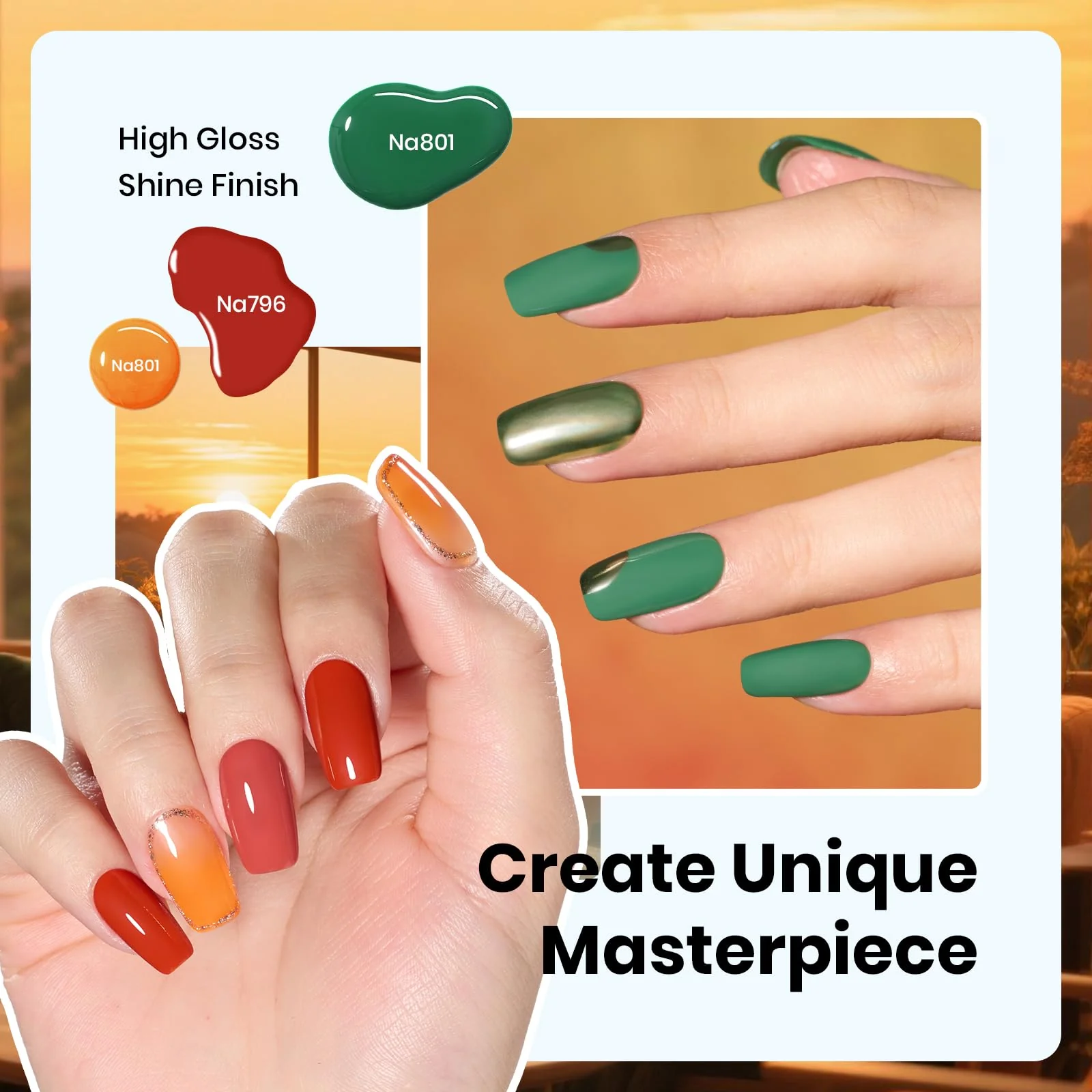 Hema Free Golden Hour - 6PCS Burgundy Orange Dark Red Green Gel Nail Polish Kit - Image 4