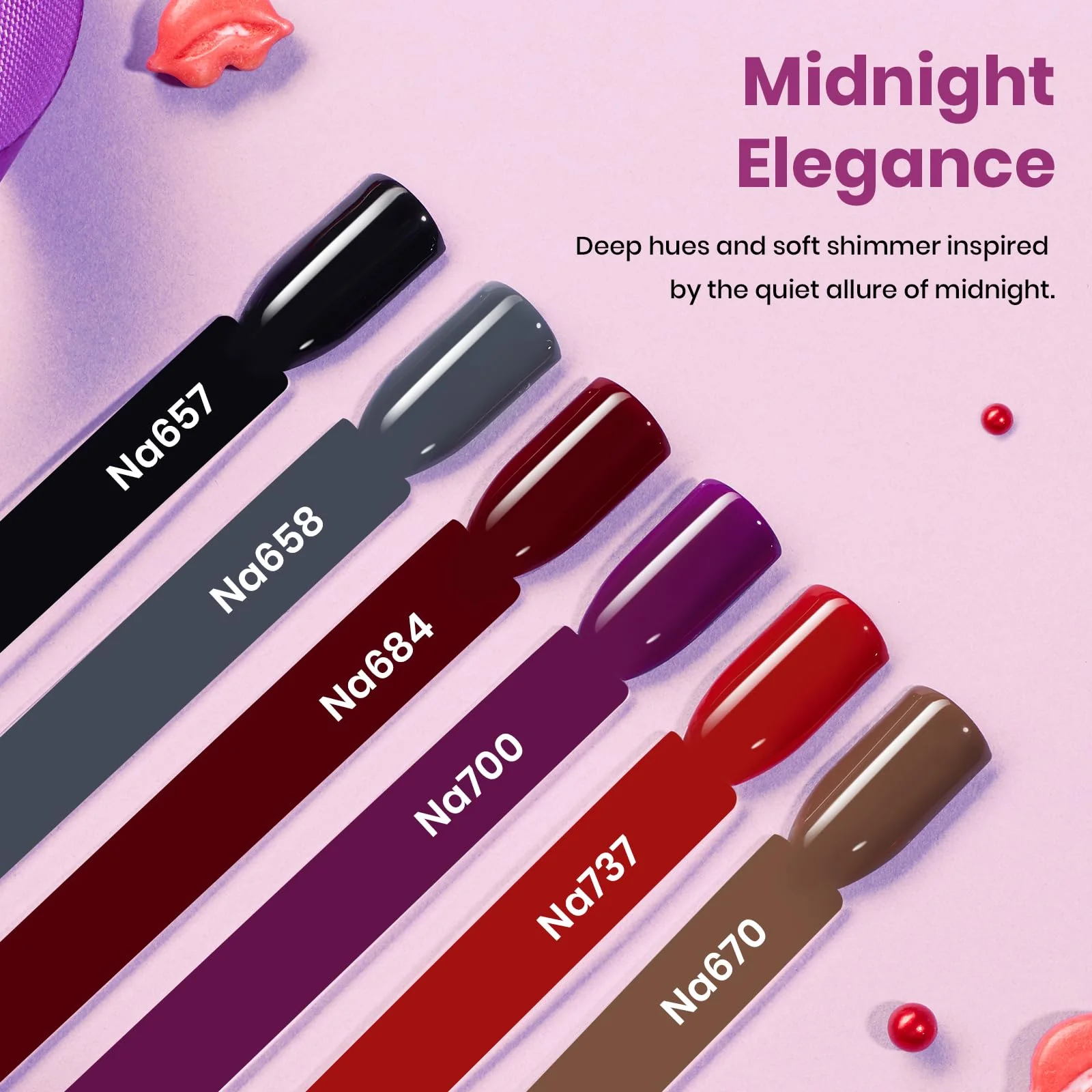 Beetles Midnight Elegance Winter Nails Hema Free Gel  Polish Set - Colorful Bottle 6 Color Each 15ml - Image 3