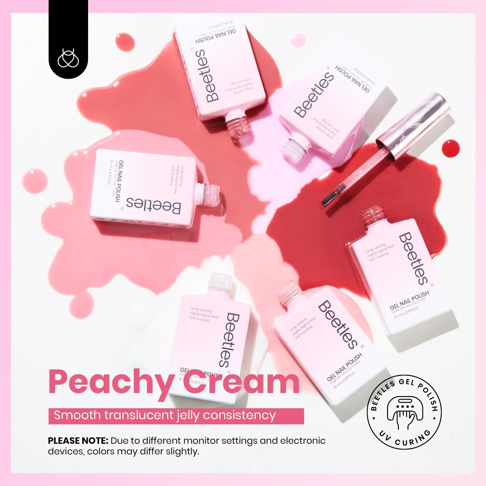 Hema-free Peachy Cream | Colorful Bottle 6 Color Each 15ml  Gel Polish - Image 3