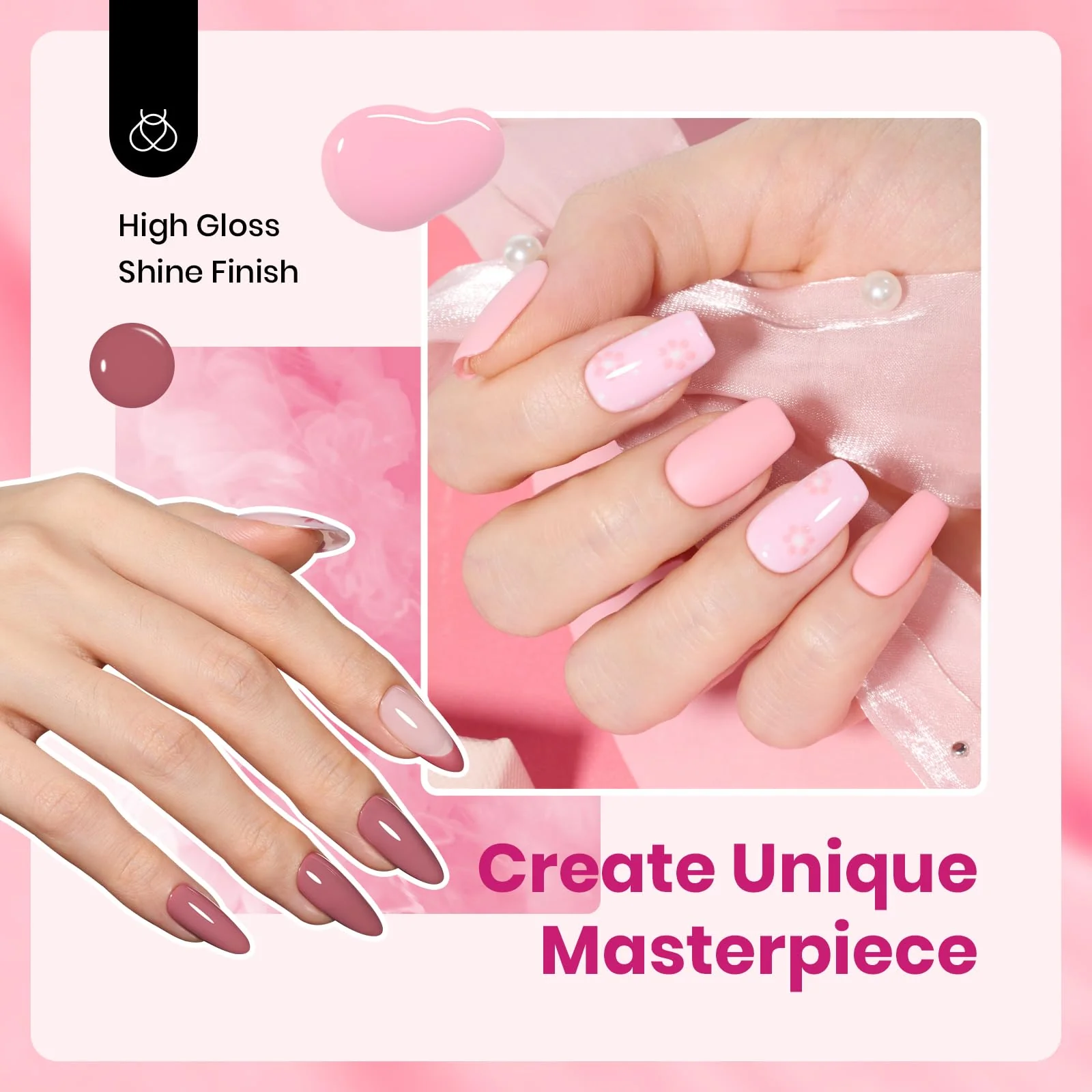 Hema Free Romantic Blush Spring Nails - Colorful Bottle 6 Color Each 15ml Gel Polish - Image 4