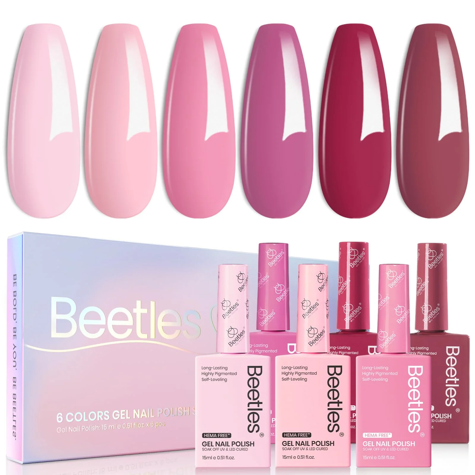 Hema Free Romantic Blush Spring Nails - Colorful Bottle 6 Color Each 15ml Gel Polish - Image 6