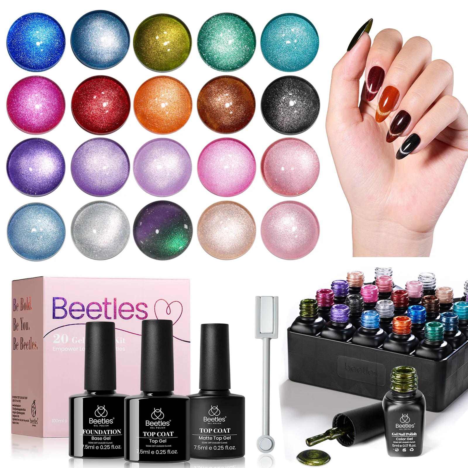 Beetles Lush Velvet Cat Eye Spring Nails 20 Gel Colors Set - Image 7