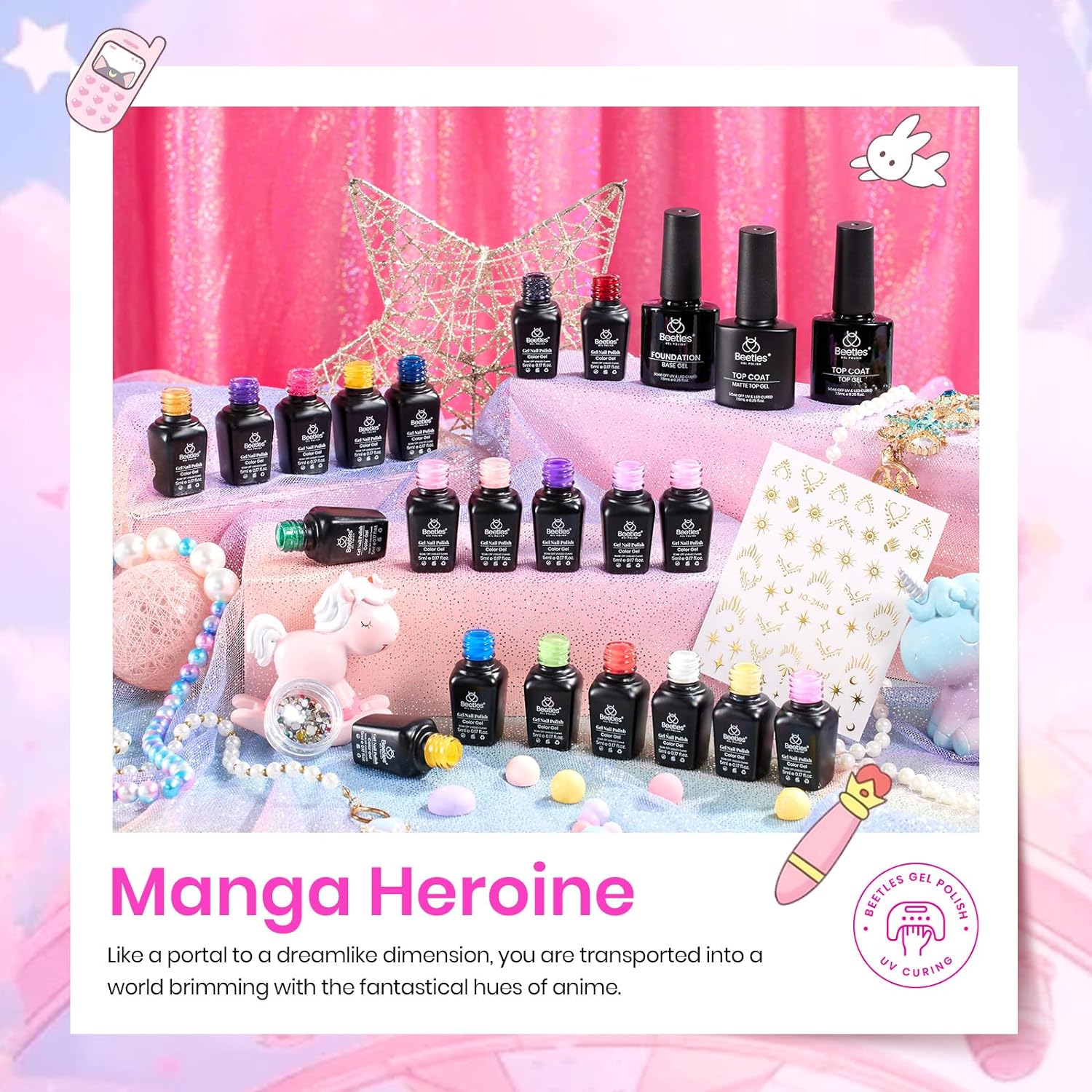 Manga Heroine-20 Gel Colors Spring Nails Set with Top and Base Coat (5ml/Each) - Image 3